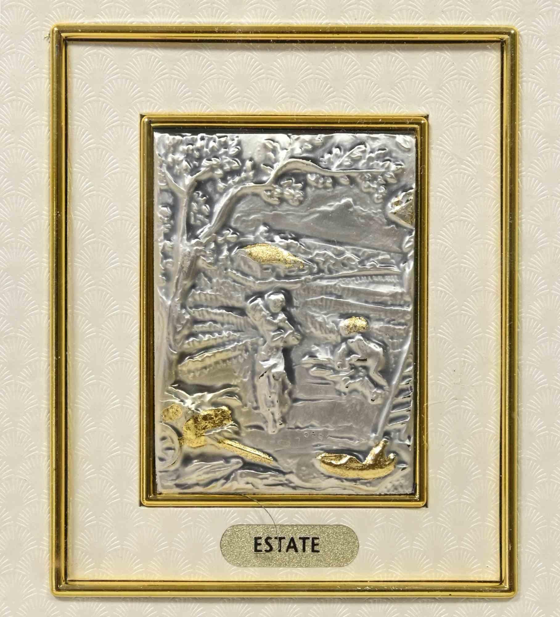 Summer is an original modern artwork realized in the 1970s.

Realized by Euroesse (label on the back)

The artwork is realized on silver plate and gold leaf.

Good conditions except for a stain on the lower margin.

Includes frame.