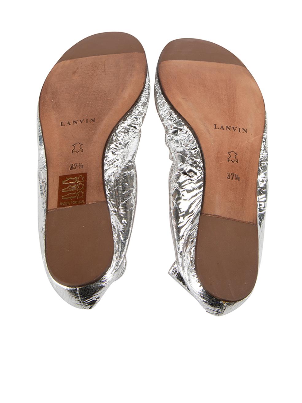 Summer 2008 Silver Leather Craquelure Ballet Flats Size IT 37.5 In Good Condition In London, GB