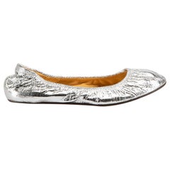 Summer 2008 Silver Leather Craquelure Ballet Flats Size IT 37.5