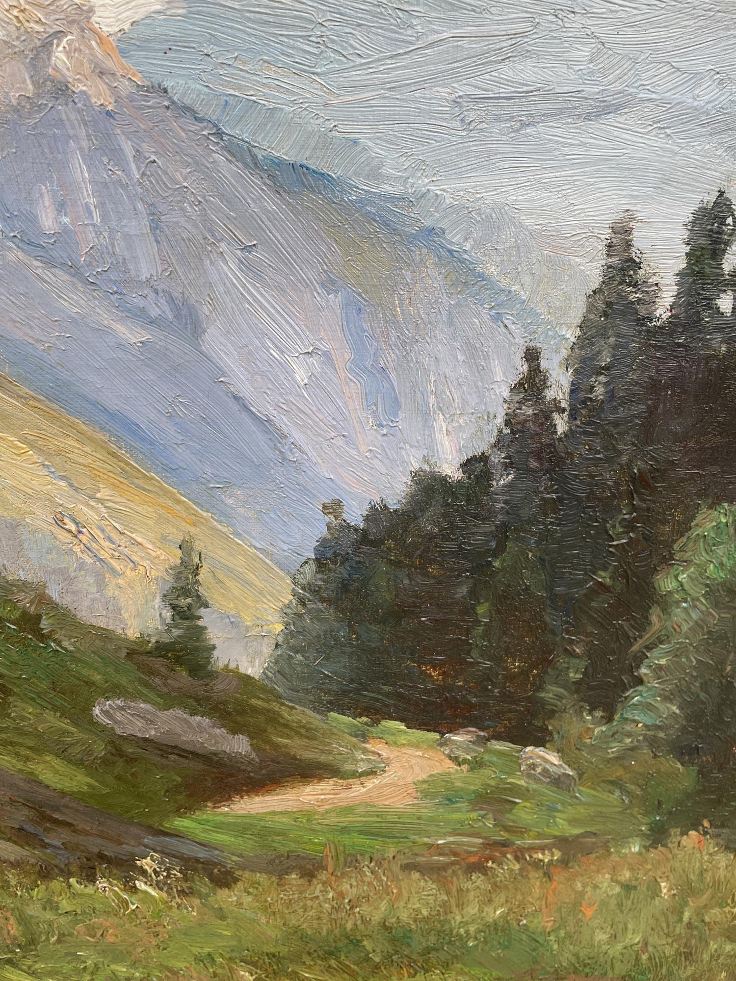 Summer Alpine Landscape Oil on Canvas 1950 For Sale 4