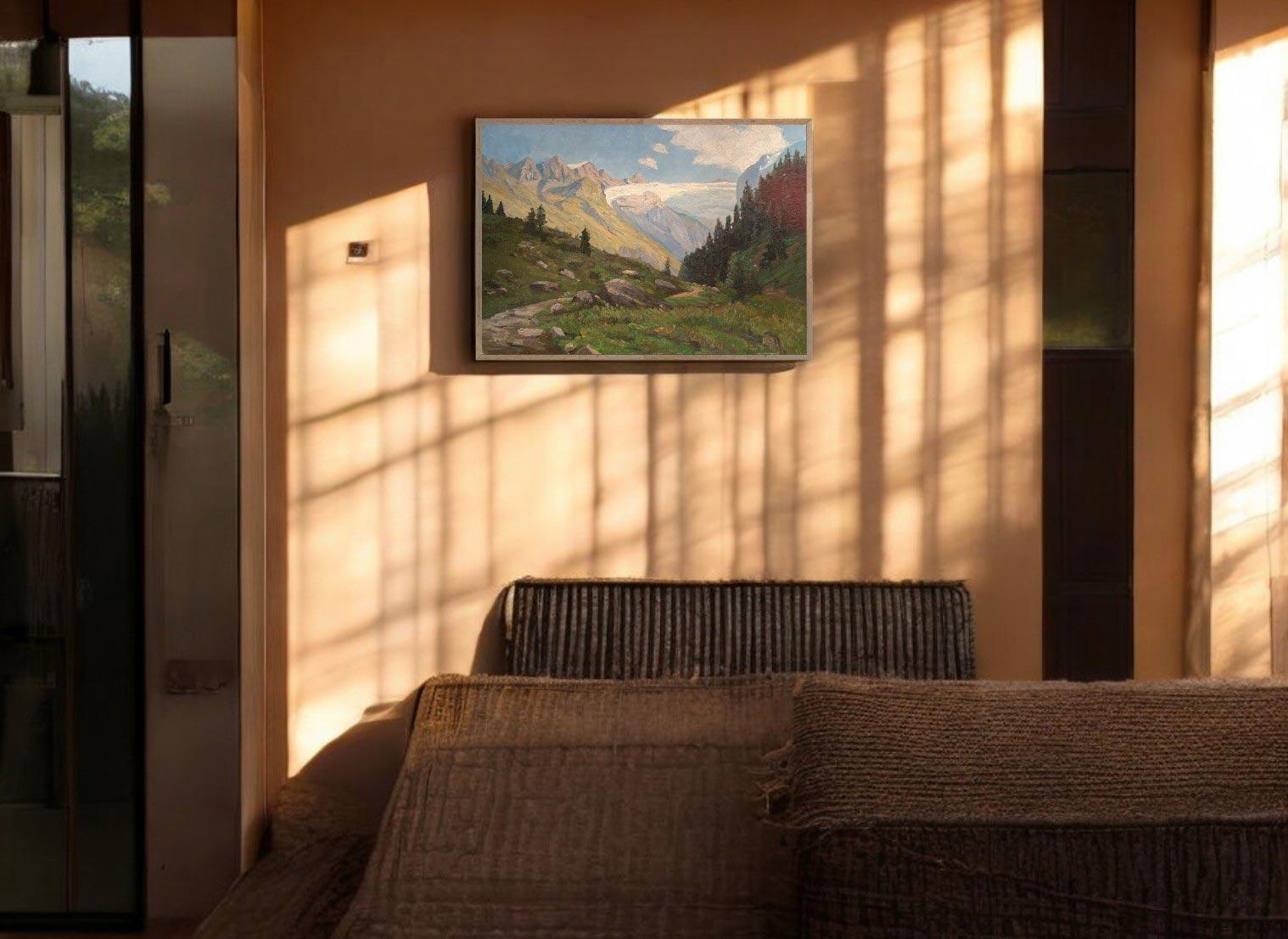 Summer Alpine Landscape Oil on Canvas 1950 For Sale 7