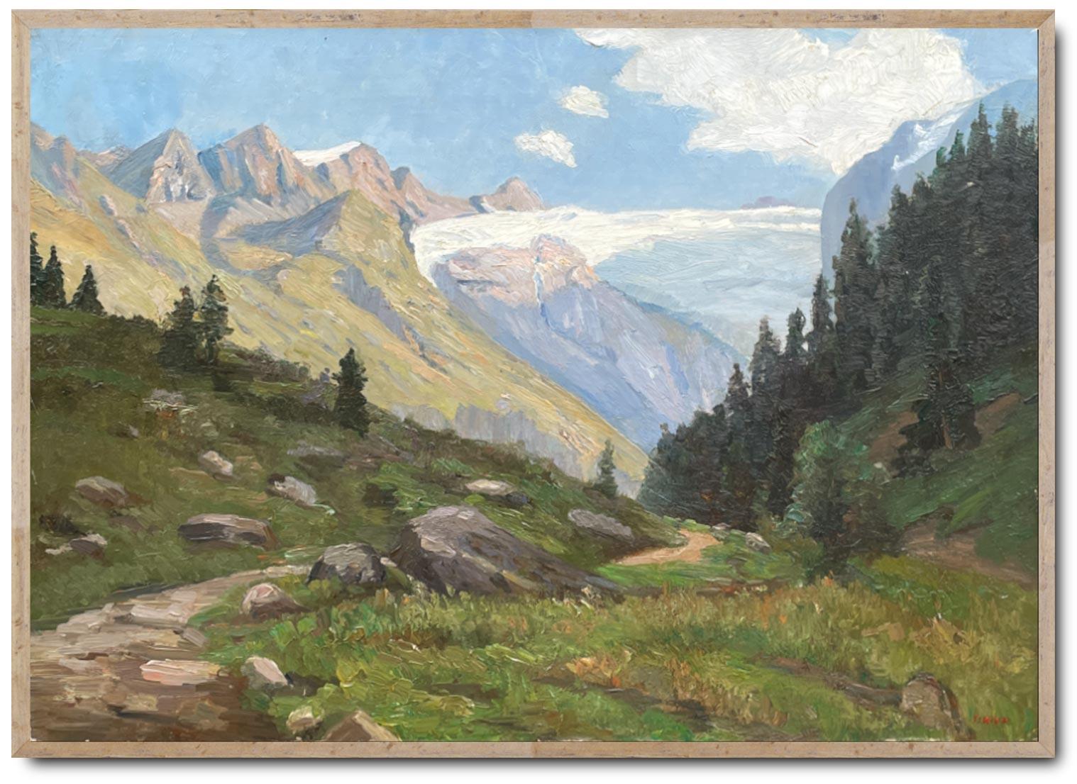 Other Summer Alpine Landscape Oil on Canvas 1950 For Sale