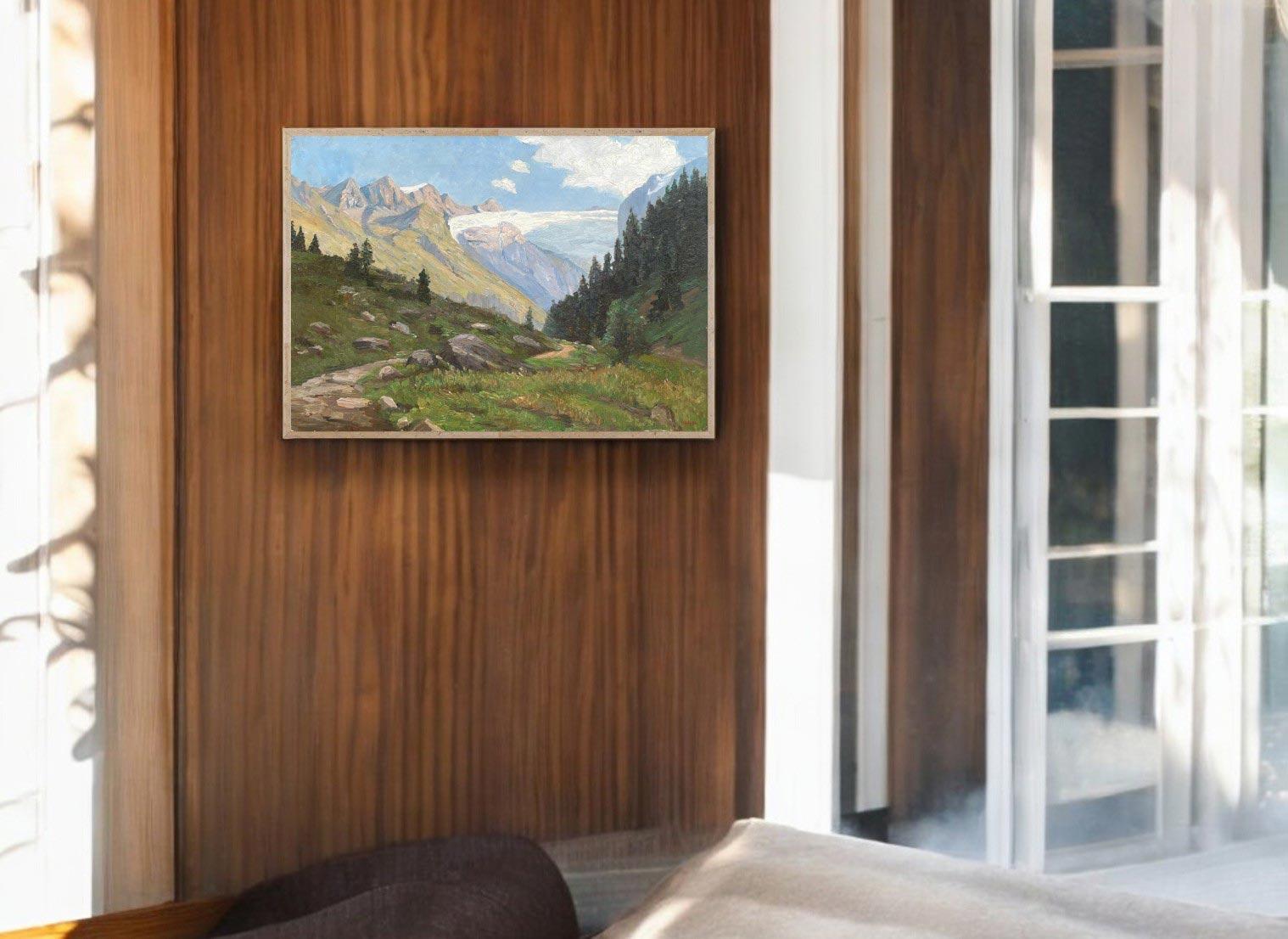 Austrian Summer Alpine Landscape Oil on Canvas 1950 For Sale