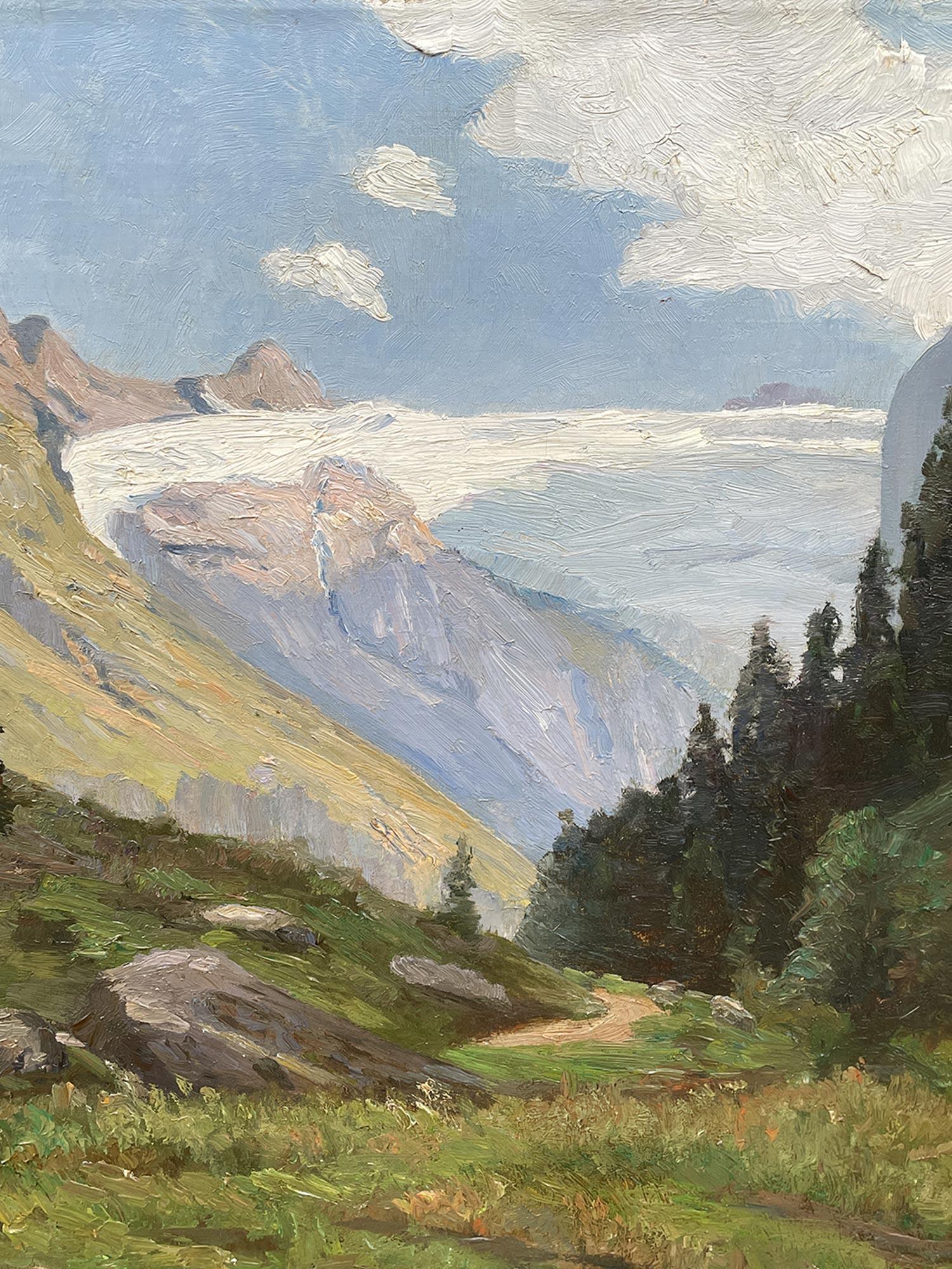 Summer Alpine Landscape Oil on Canvas 1950 In Good Condition For Sale In Vo', Veneto