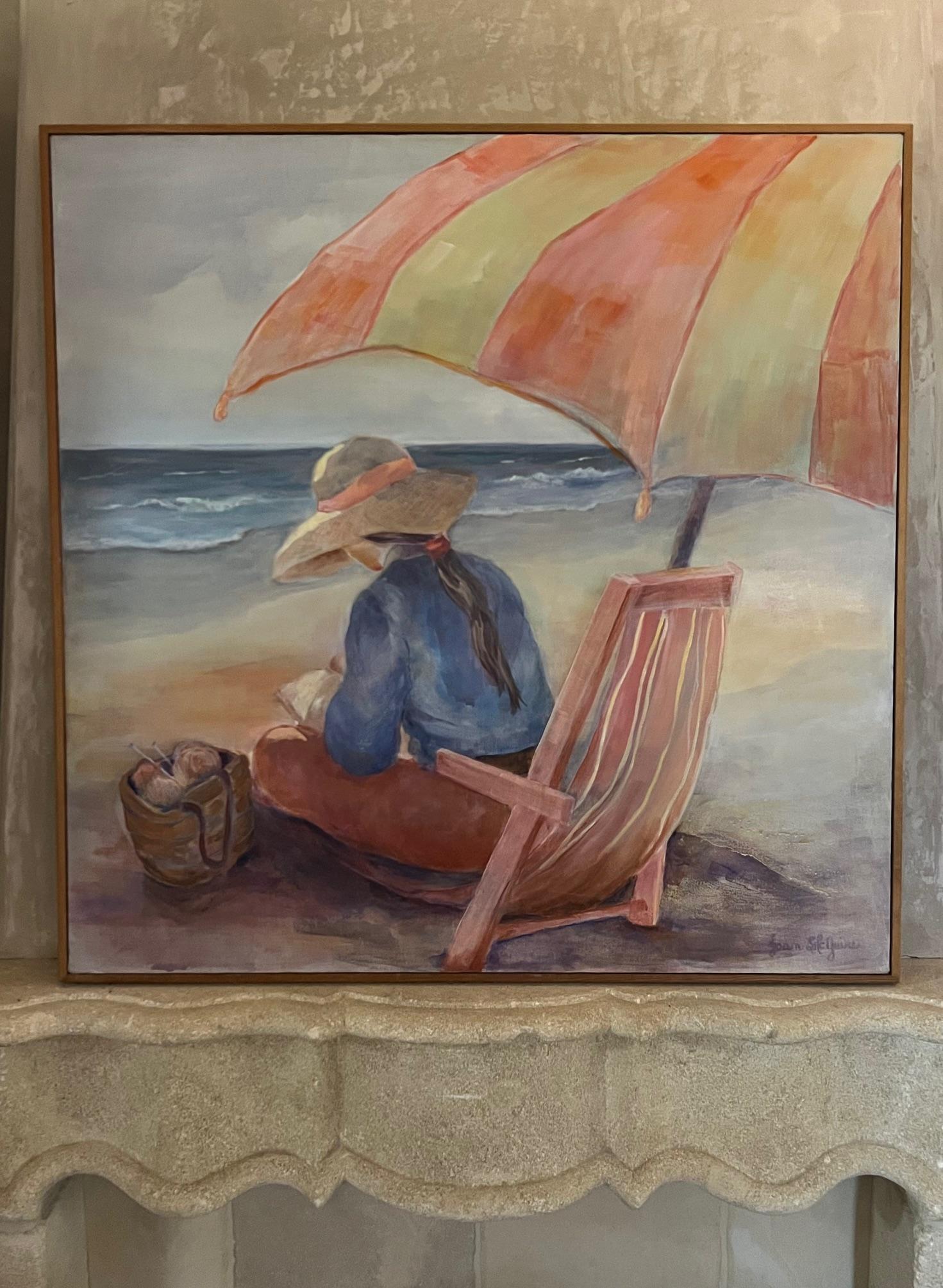 Américain L'été à la plage, acrylique sur toile, signé en vente