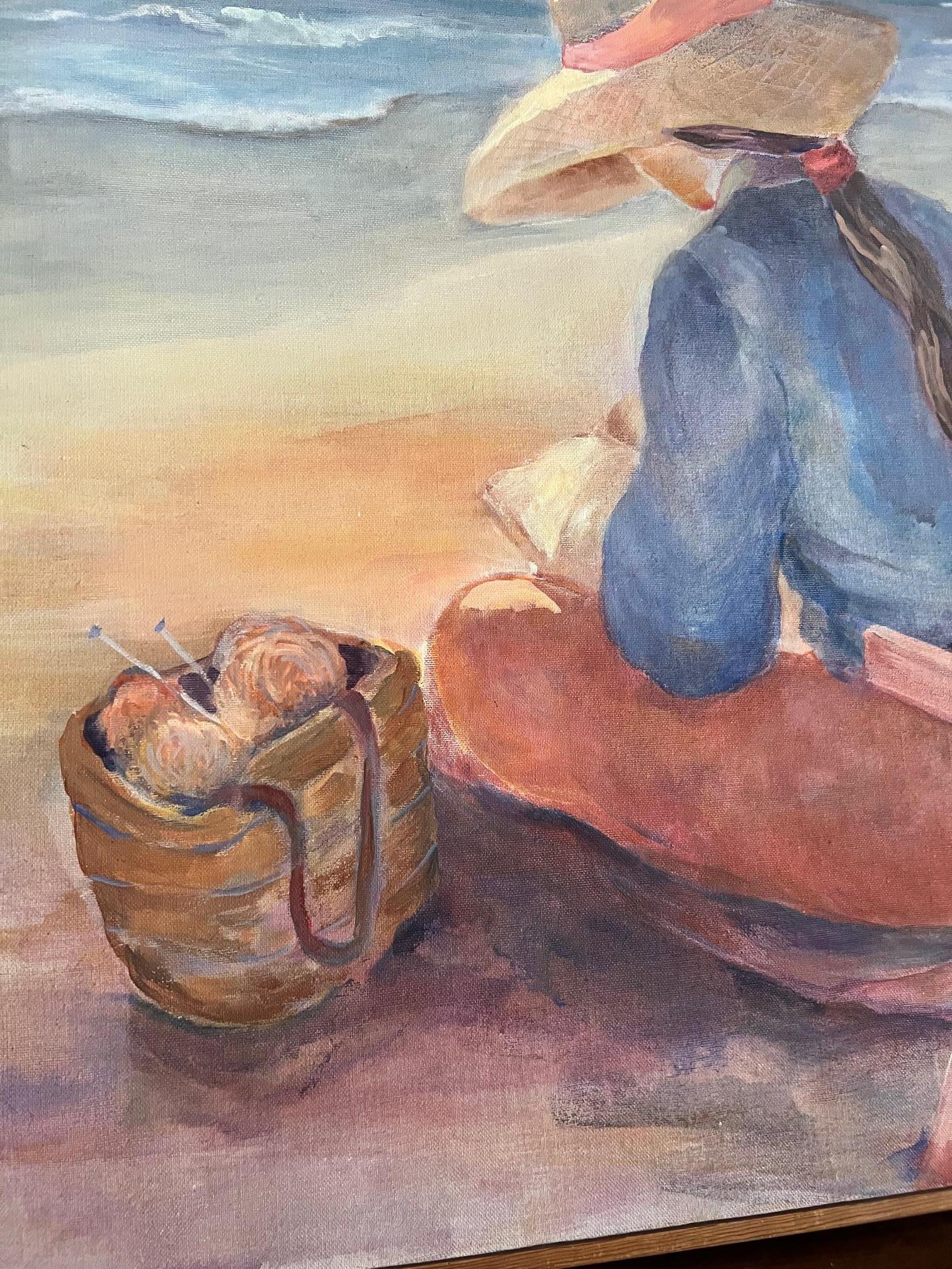 Peint à la main L'été à la plage, acrylique sur toile, signé en vente