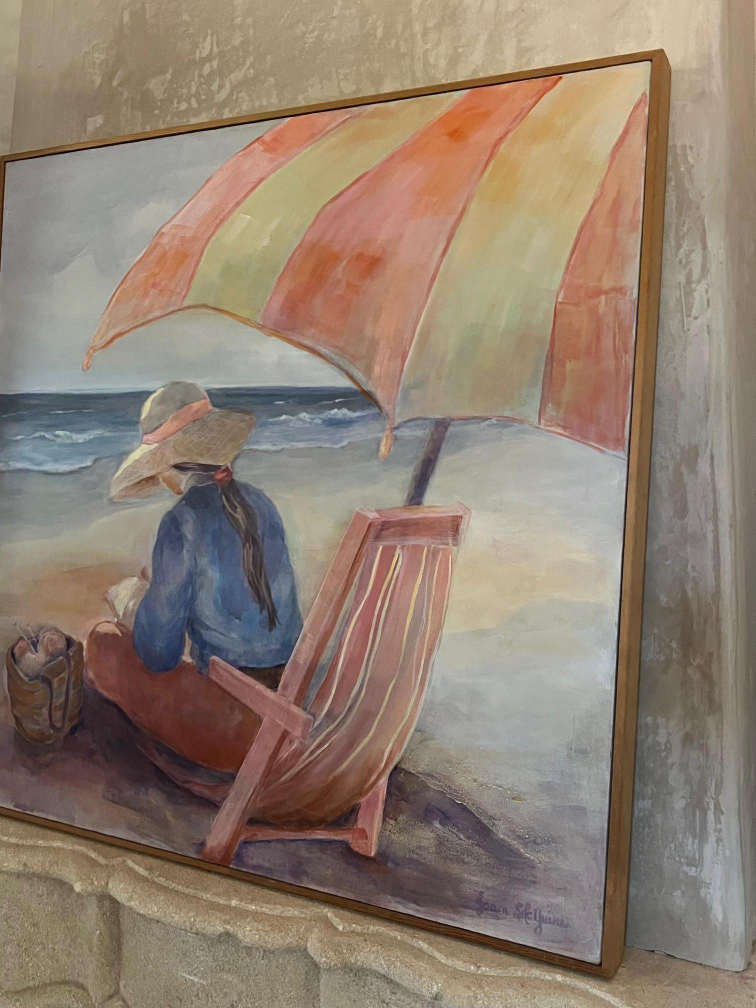 Fin du 20e siècle L'été à la plage, acrylique sur toile, signé en vente