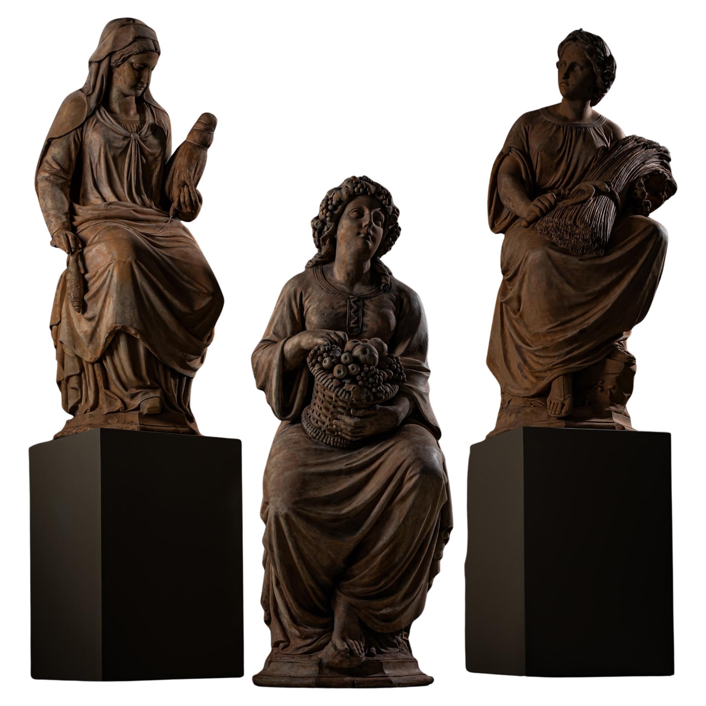 Summer, Autumn, Winter, Terracotta Sculptures, Sig. and D. by F. Melnitzky 1855 For Sale