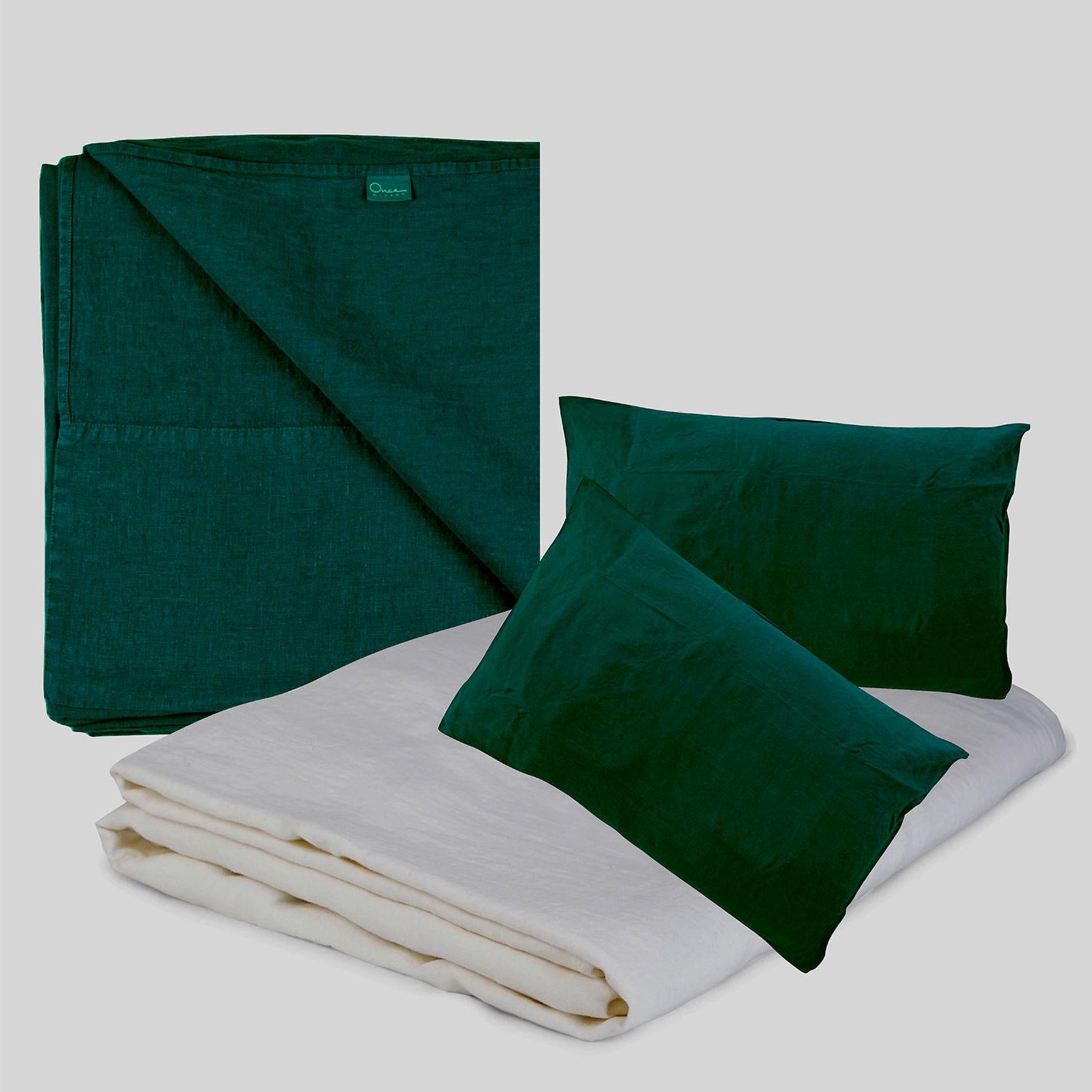 Summer Bed Forest-Green Linen Set In New Condition For Sale In Milan, IT