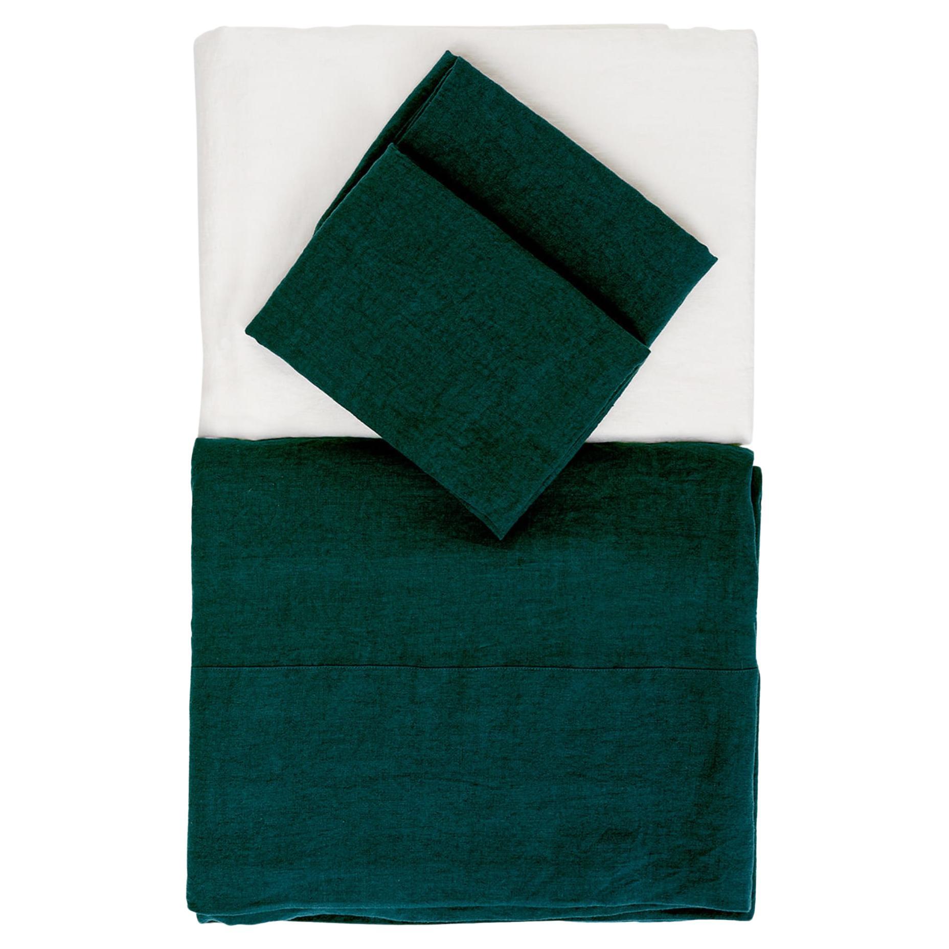 Summer Bed Forest-Green Linen Set For Sale
