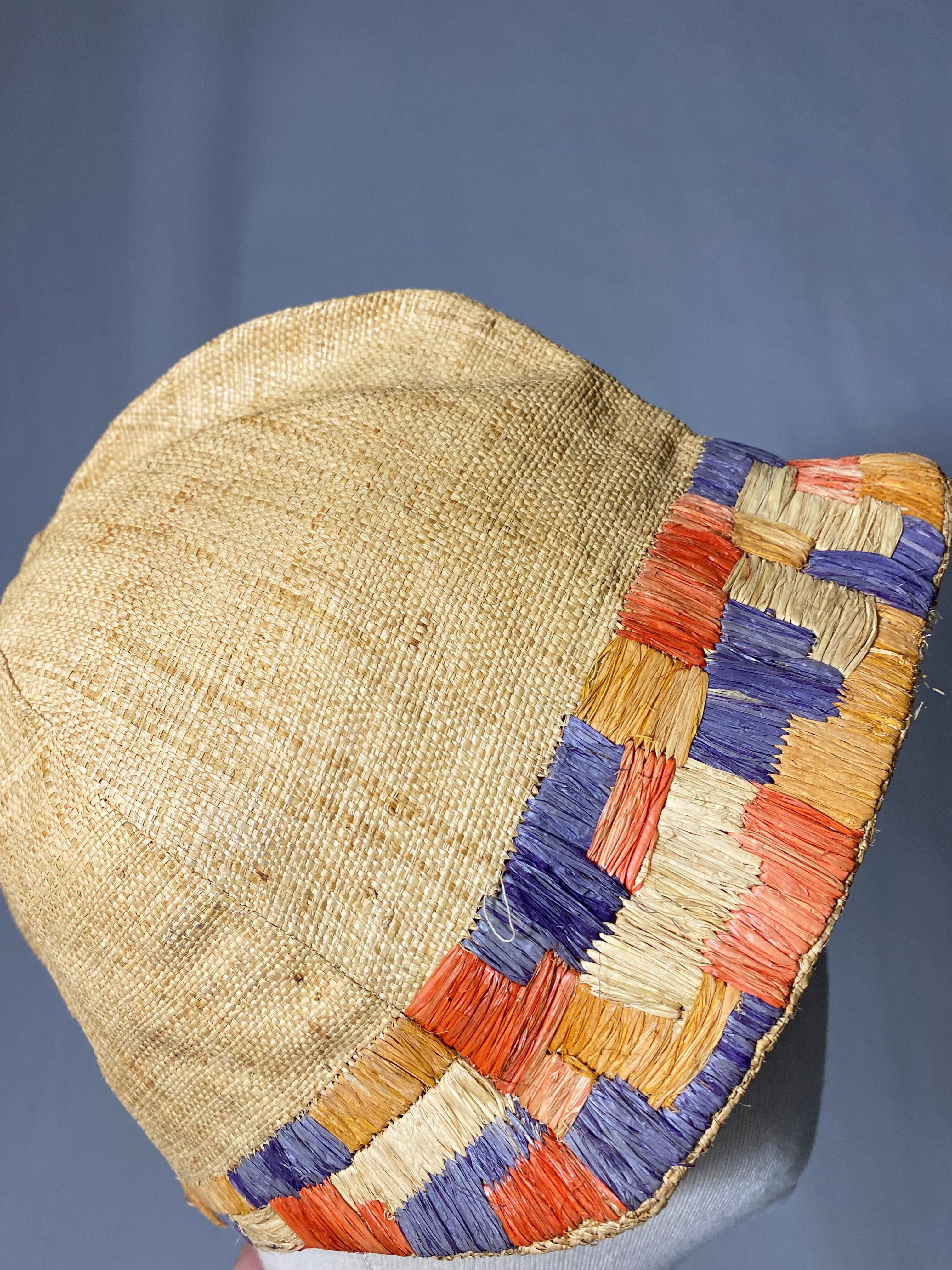 Women's or Men's Summer cloche hat in straw and braided raffia - Bauhaus Germany Circa 1925