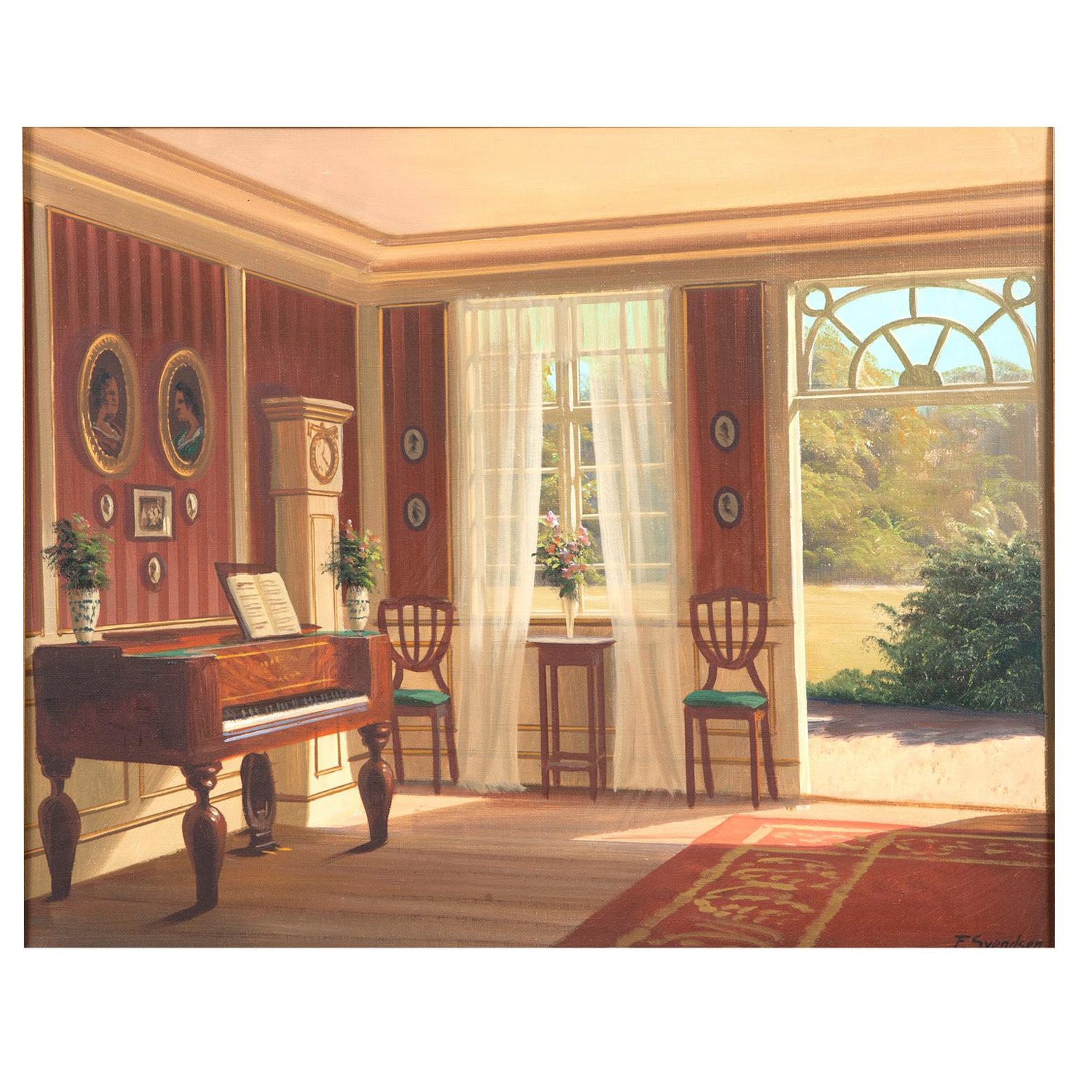 „Sommertag“, Öl auf Leinwand des dänischen Künstlers Frederic W. Svendsen (1885-1975) im Angebot