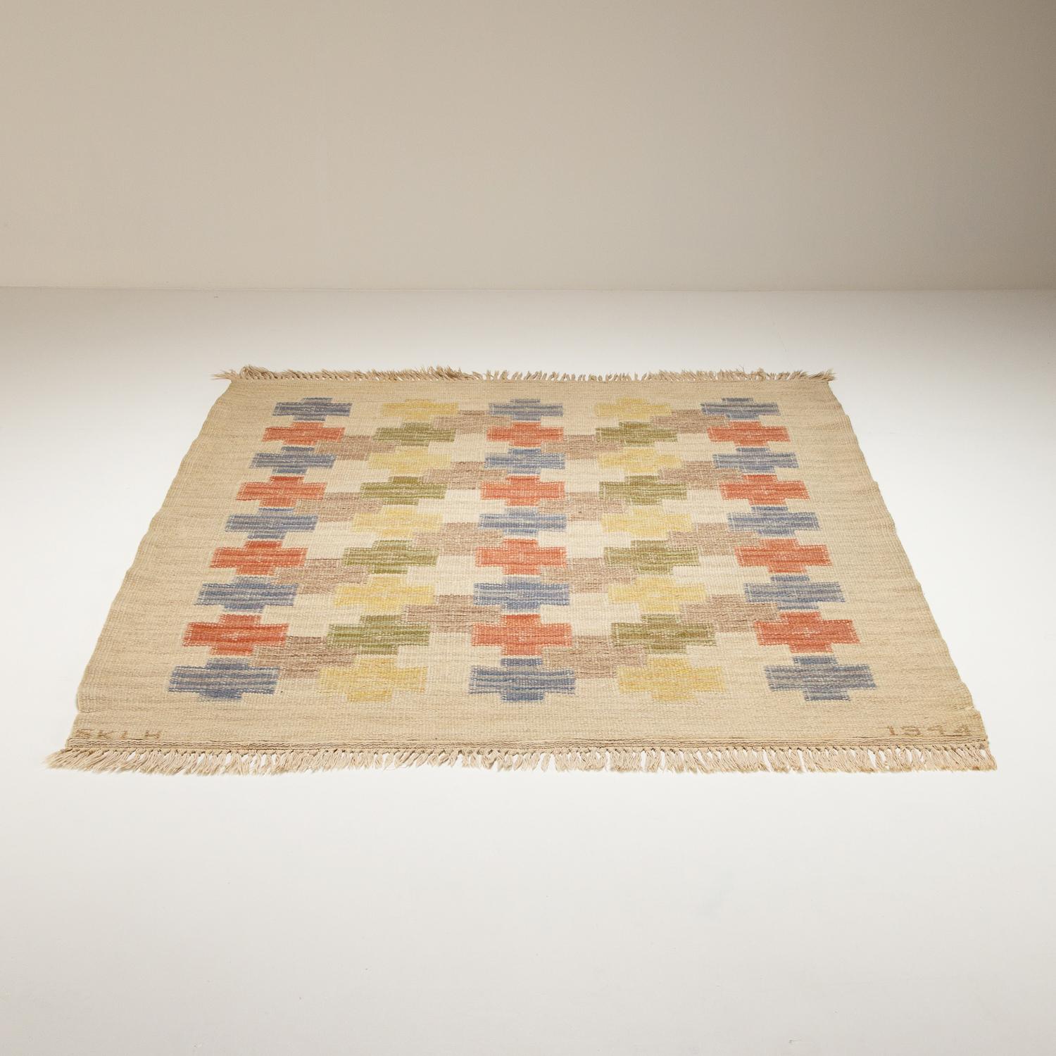 Mid-Century Modern ‘Summer’ Flat Weave Rug by Age Faith-Ell for SKLH, Sweden, 1944 For Sale