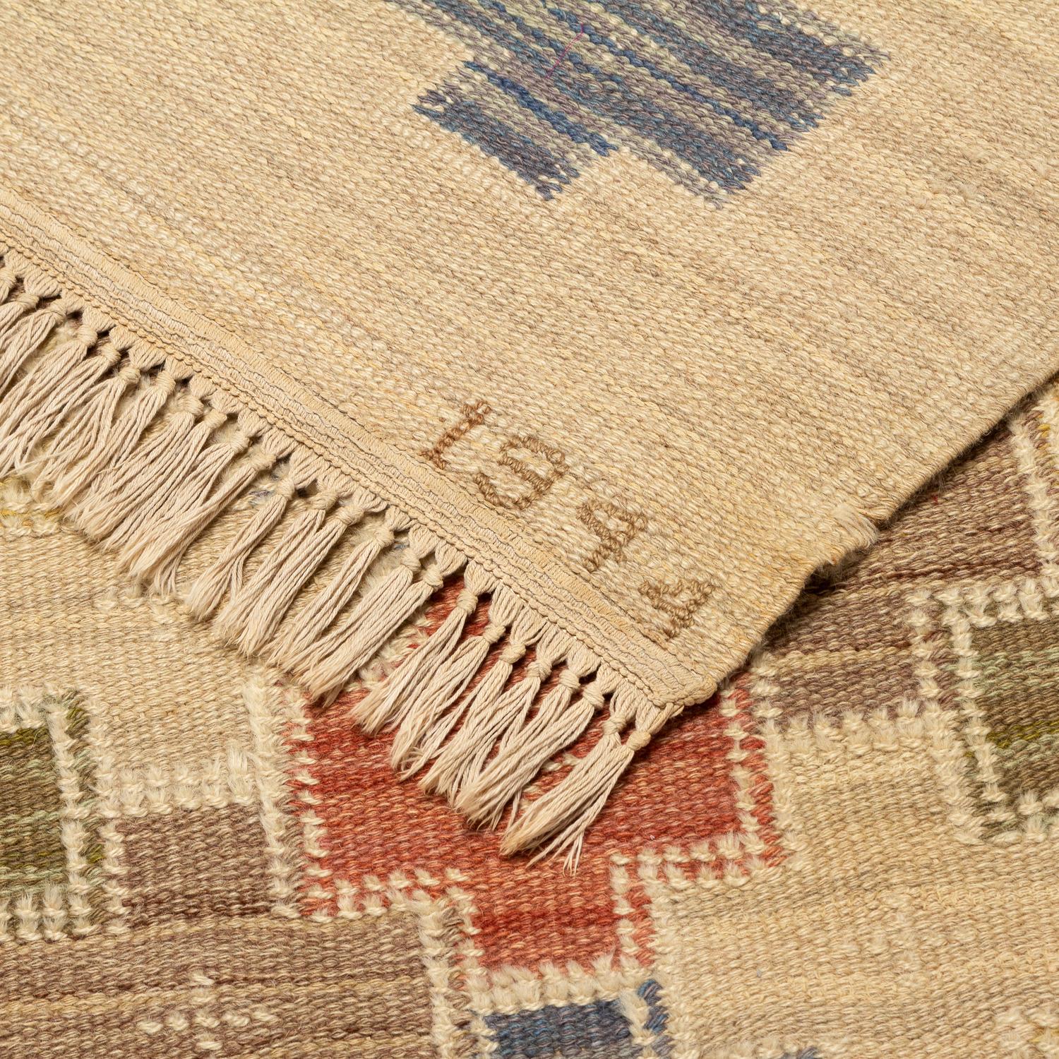 Hand-Woven ‘Summer’ Flat Weave Rug by Age Faith-Ell for SKLH, Sweden, 1944 For Sale