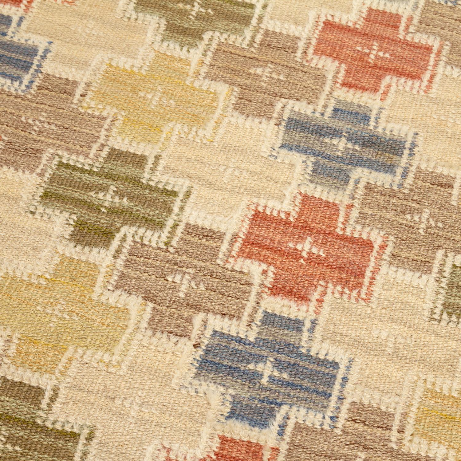 ‘Summer’ Flat Weave Rug by Age Faith-Ell for SKLH, Sweden, 1944 In Good Condition For Sale In Berkhamsted, GB