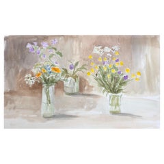 Sommerblumen, Original britisches Aquarellgemälde