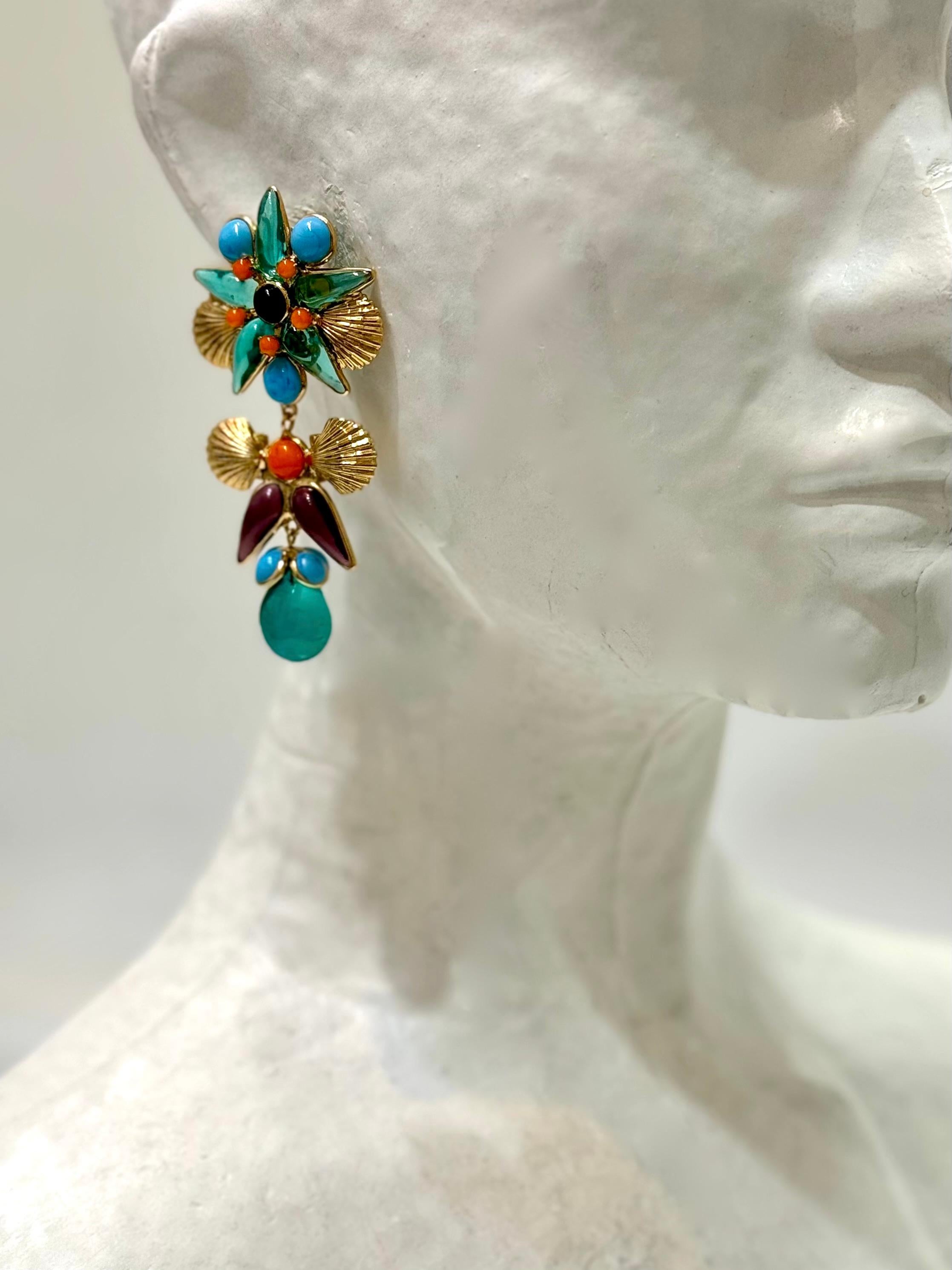 Women's or Men's Summer In Greece Clip Earrings by Gripoix Paris For Sale