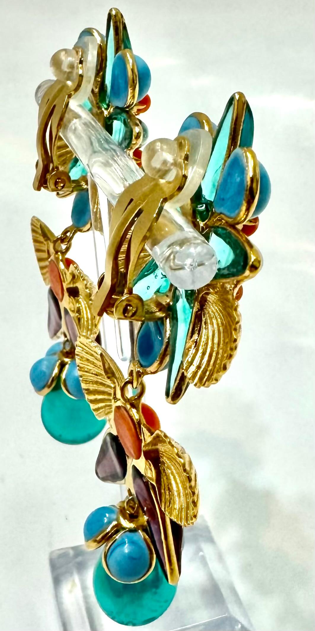 Summer In Greece Clip Earrings by Gripoix Paris For Sale 1