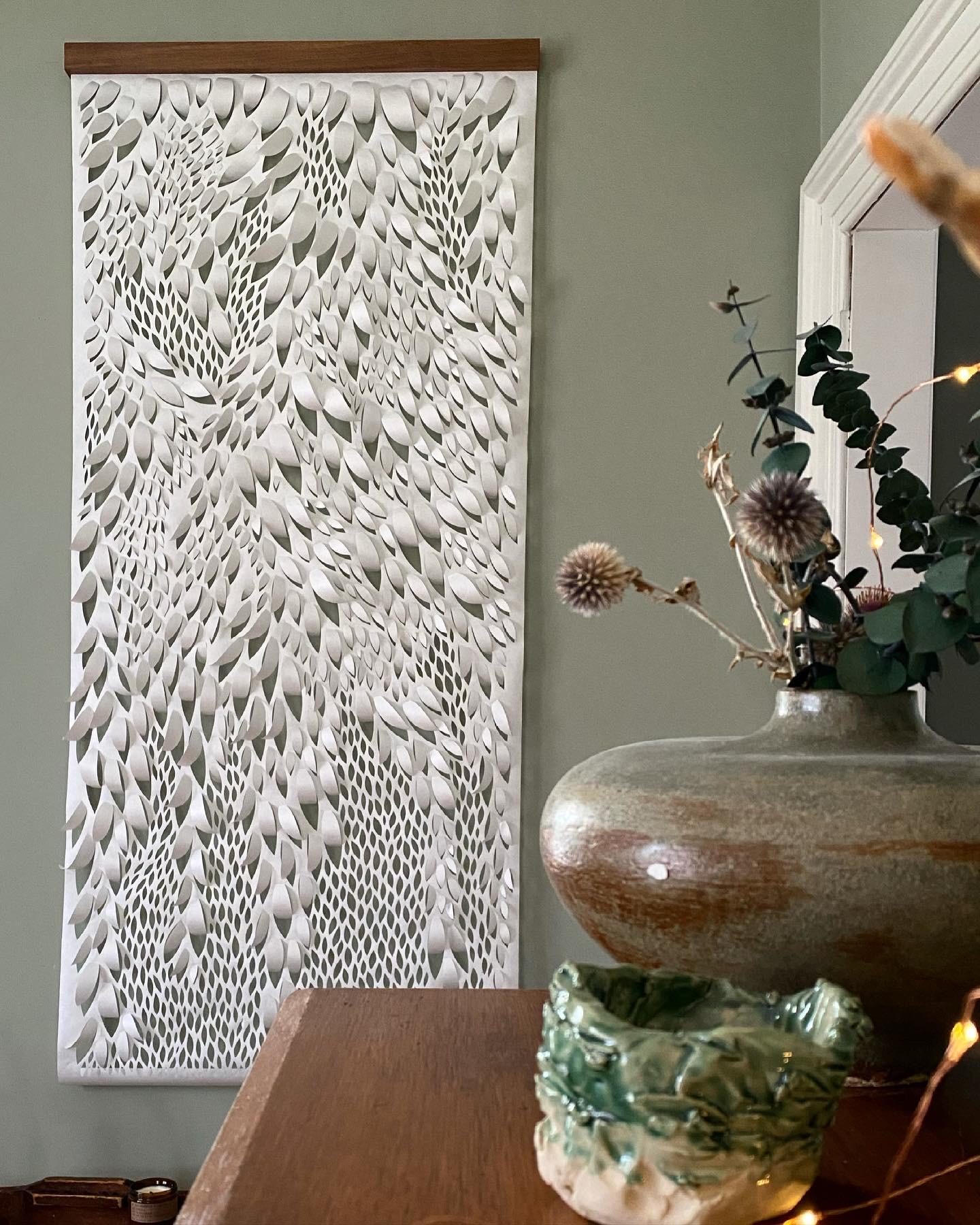Ferns Through Basalt, Hand-cut Paper Scroll, White Tyvek Wall Hangings, 80