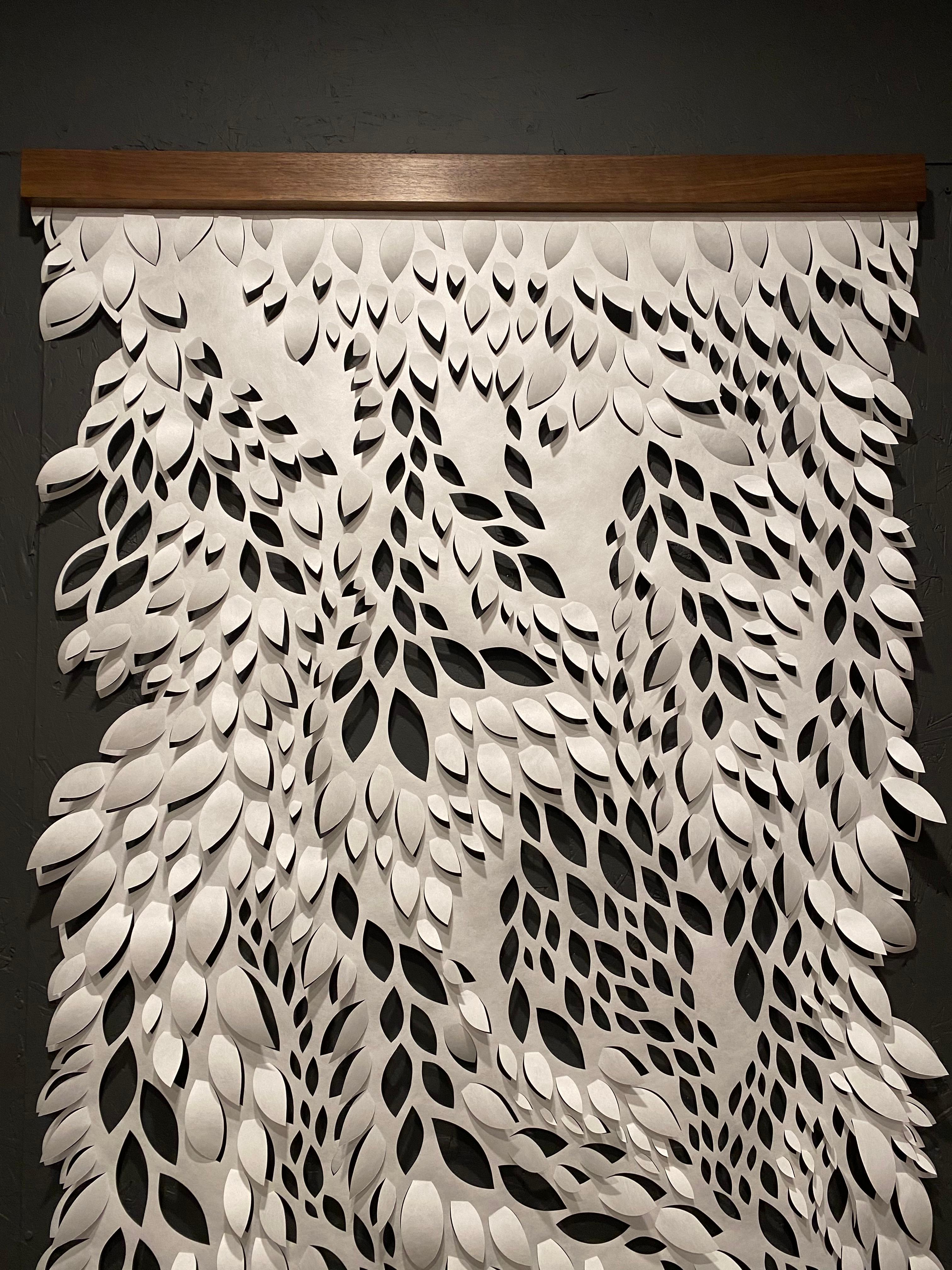 Hand-cut Paper Scroll Free Edge with Stars, Tyvek Sculptural Wall Hangings 60x36 - Contemporary Sculpture by Summer J. Hart