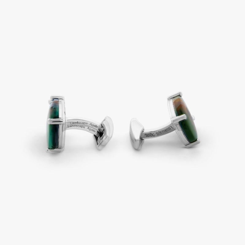 Summer Landscape Agate Rhodium-Plated Sterling Silver Cufflinks, Limited Edition

Landscape agate is characterized by masterful 