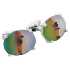 Summer Landscape Agate Rhodium-Plated Sterling Silver Cufflinks, Limited Edition