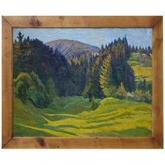 Antique Summer Landscape Oil Painting, Alps, 1920s