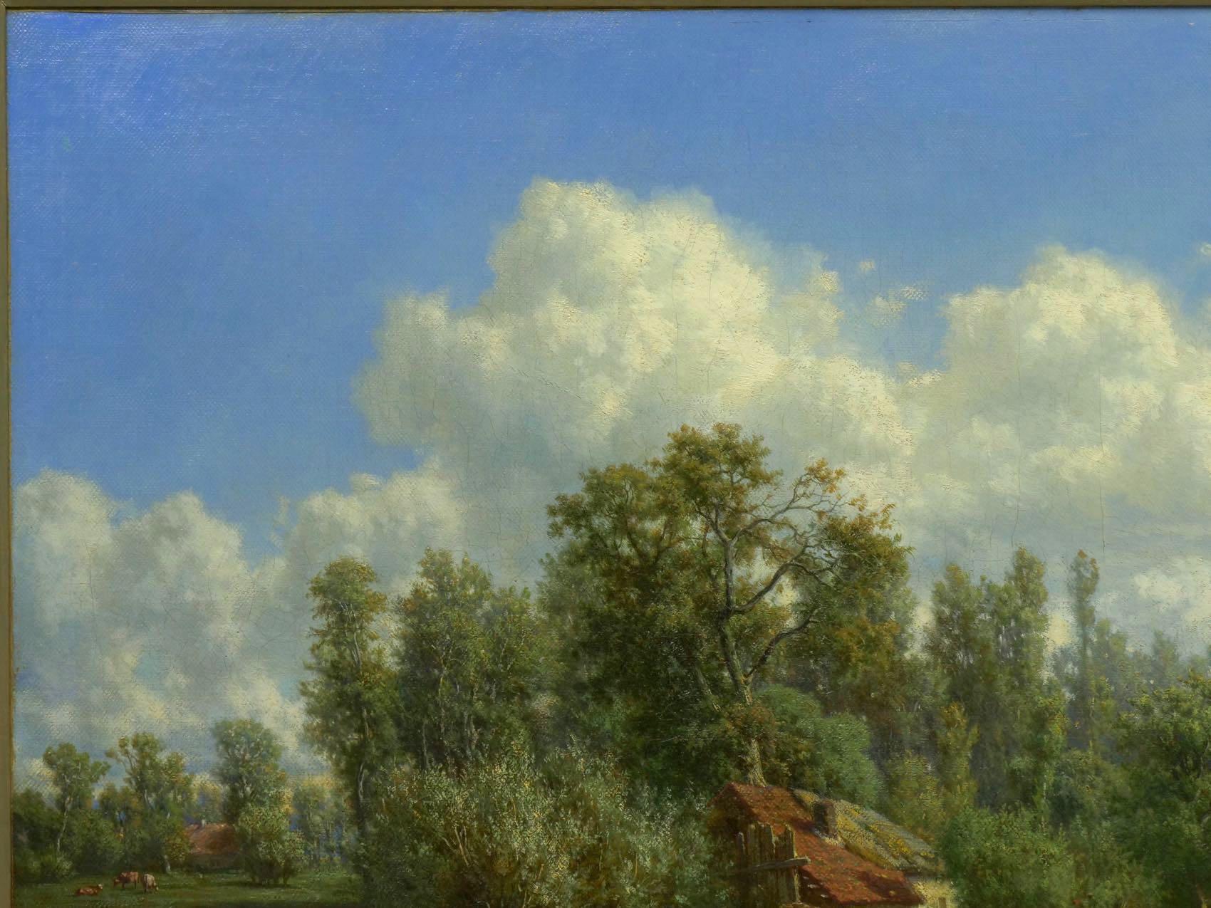 Oiled 'Summer Landscape' Oil Painting by Jean-Baptiste Kindermans 'Belgian, 1822-1876'