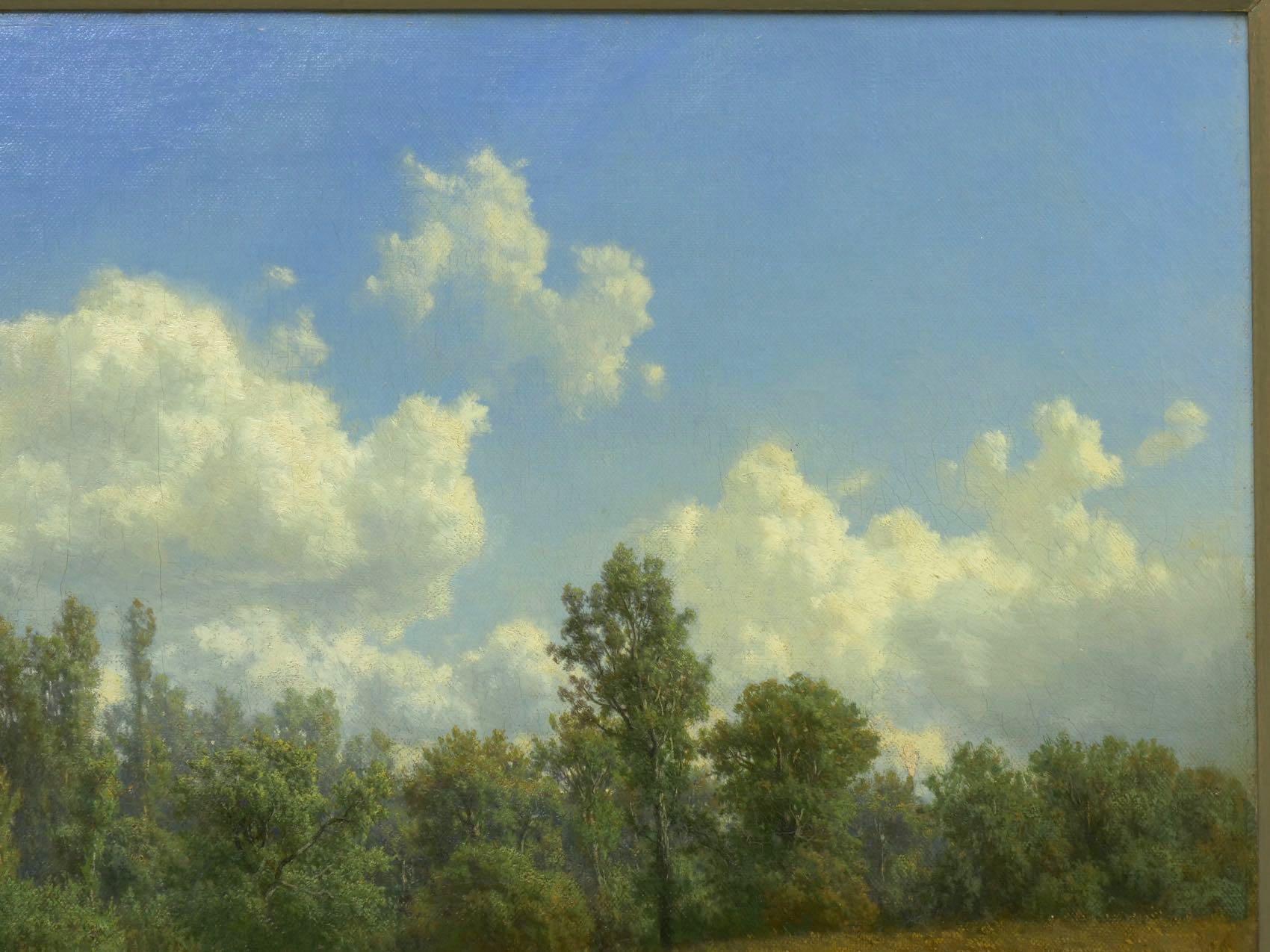 Canvas 'Summer Landscape' Oil Painting by Jean-Baptiste Kindermans 'Belgian, 1822-1876'