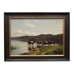 Painting by Hermann Gustave Simon "Summer Landscape w/ Cows" (1883)