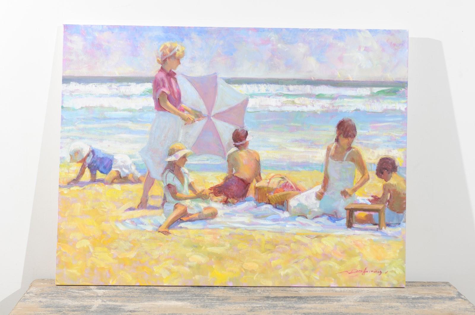 Summer Moment by Don Hatfield, Original Contemporary Beach Scene Oil Painting 6