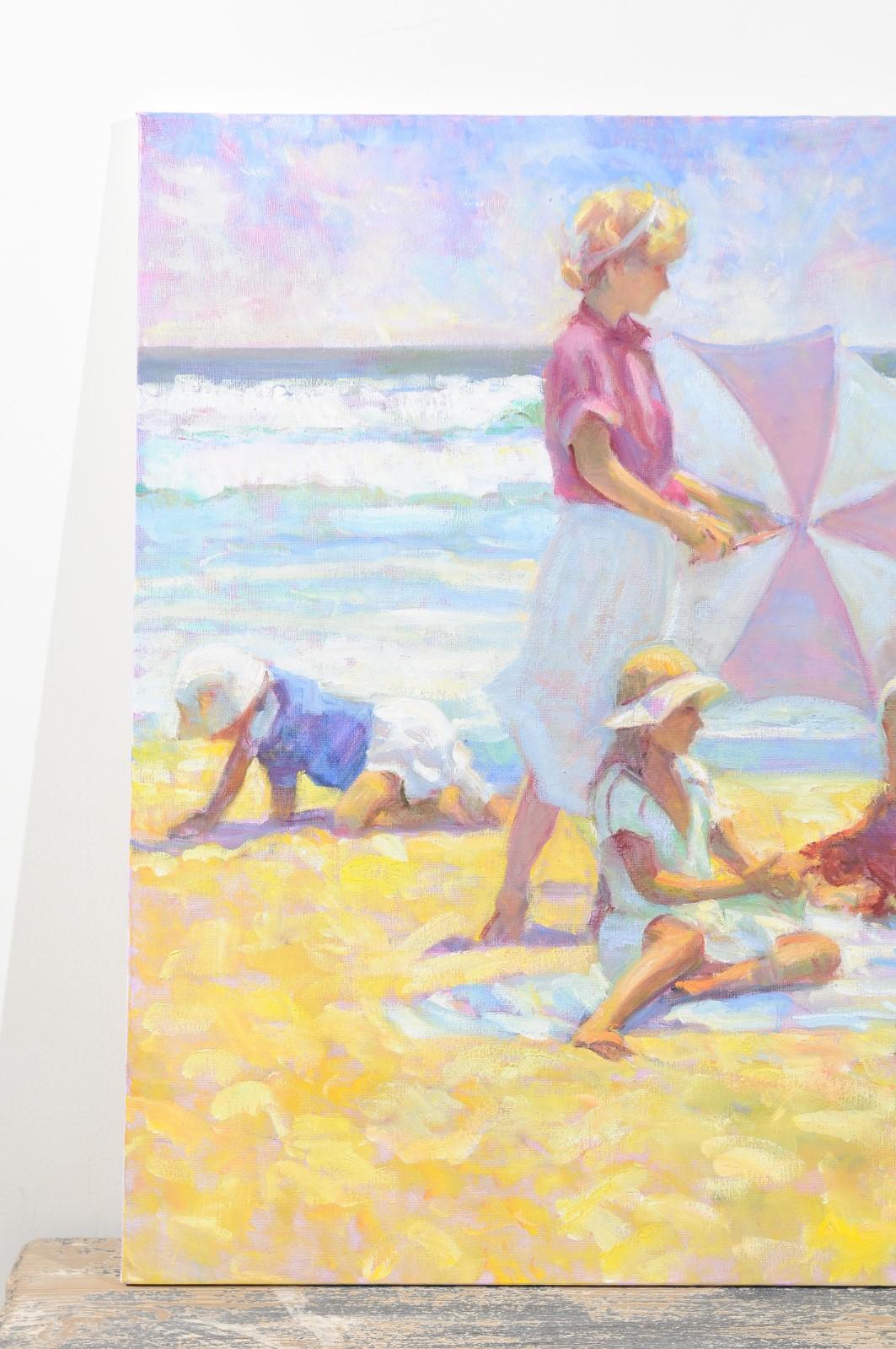 American Summer Moment by Don Hatfield, Original Contemporary Beach Scene Oil Painting
