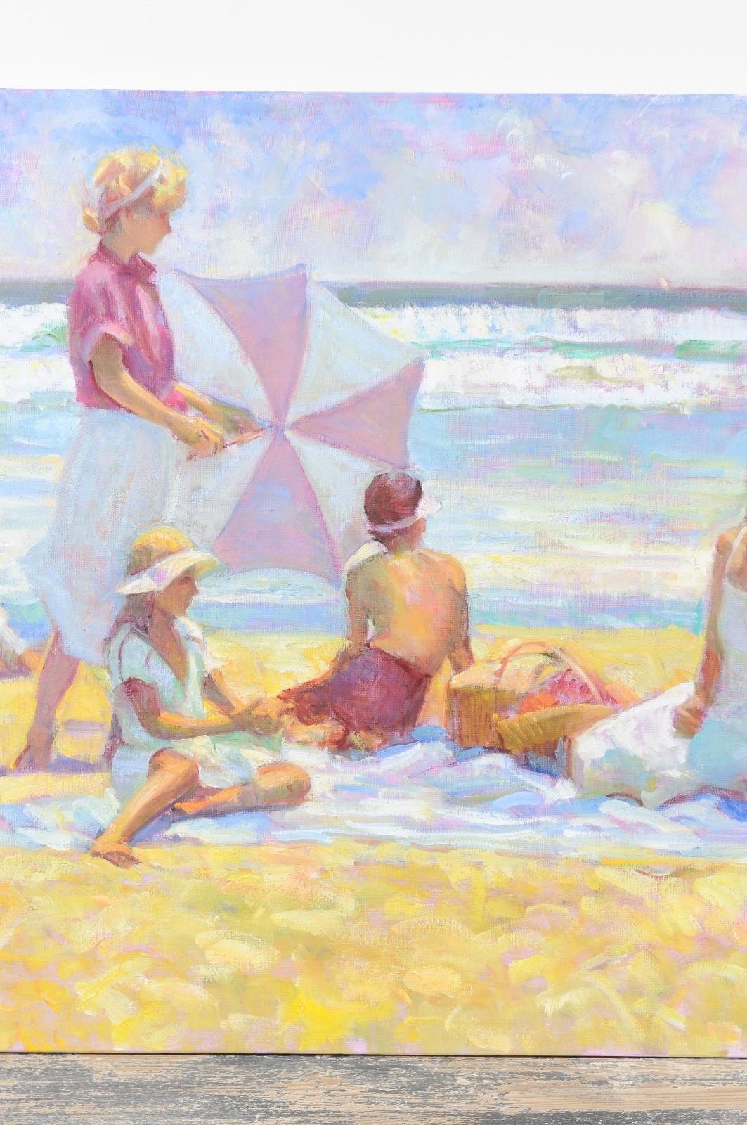 Summer Moment by Don Hatfield, Original Contemporary Beach Scene Oil Painting In Excellent Condition In Atlanta, GA