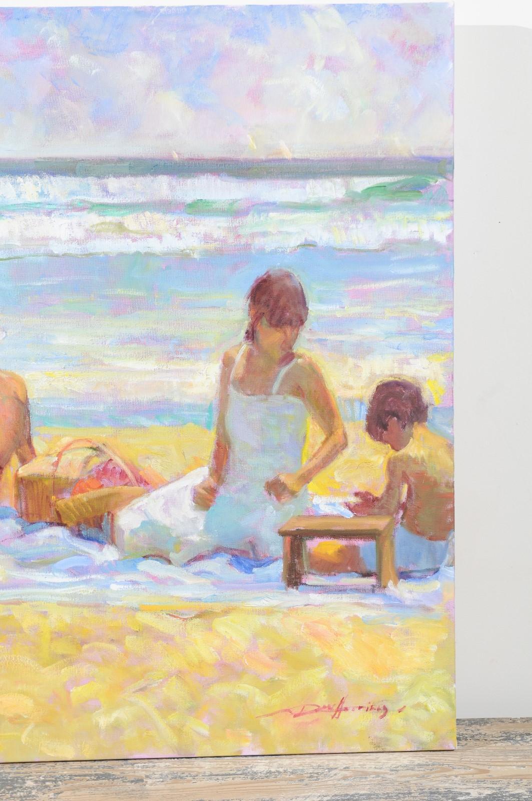 20th Century Summer Moment by Don Hatfield, Original Contemporary Beach Scene Oil Painting