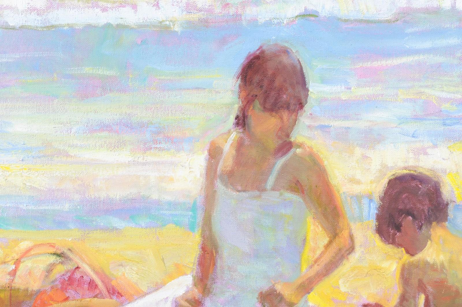 Summer Moment by Don Hatfield, Original Contemporary Beach Scene Oil Painting 4