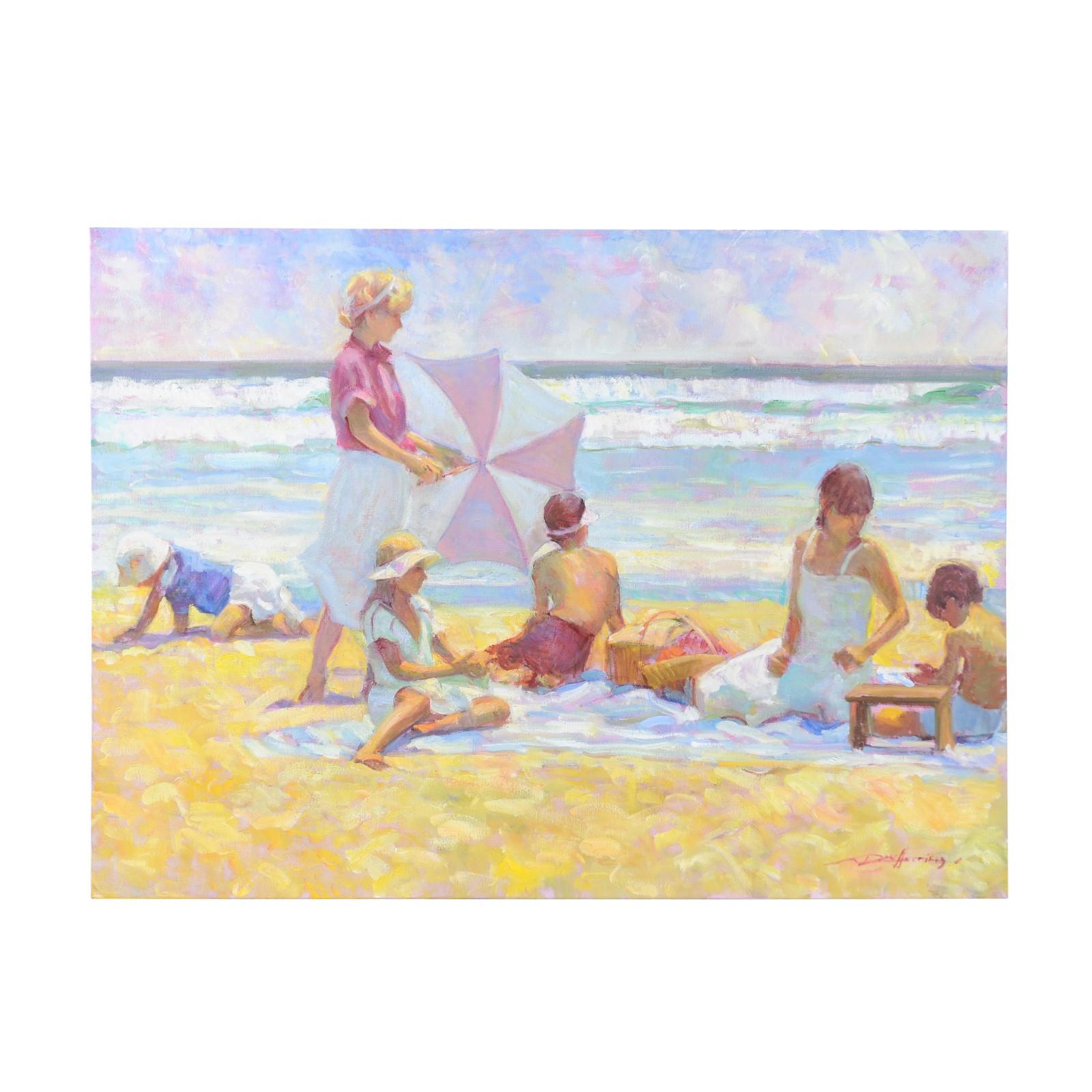 Summer Moment by Don Hatfield, Original Contemporary Beach Scene Oil Painting