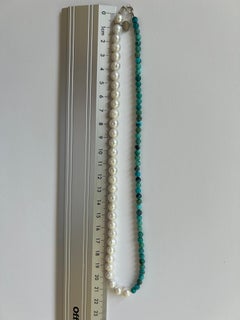 Summer Necklace with white Freshwater pearls and turquoise beads