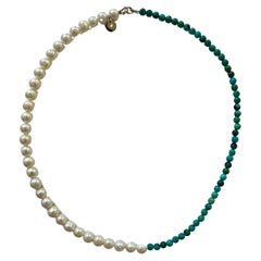 Summer Necklace with white Freshwater pearls and turquoise beads
