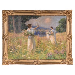 Summer Painting, Hand-Painted Oil on Canvas, Art Nouveau, France