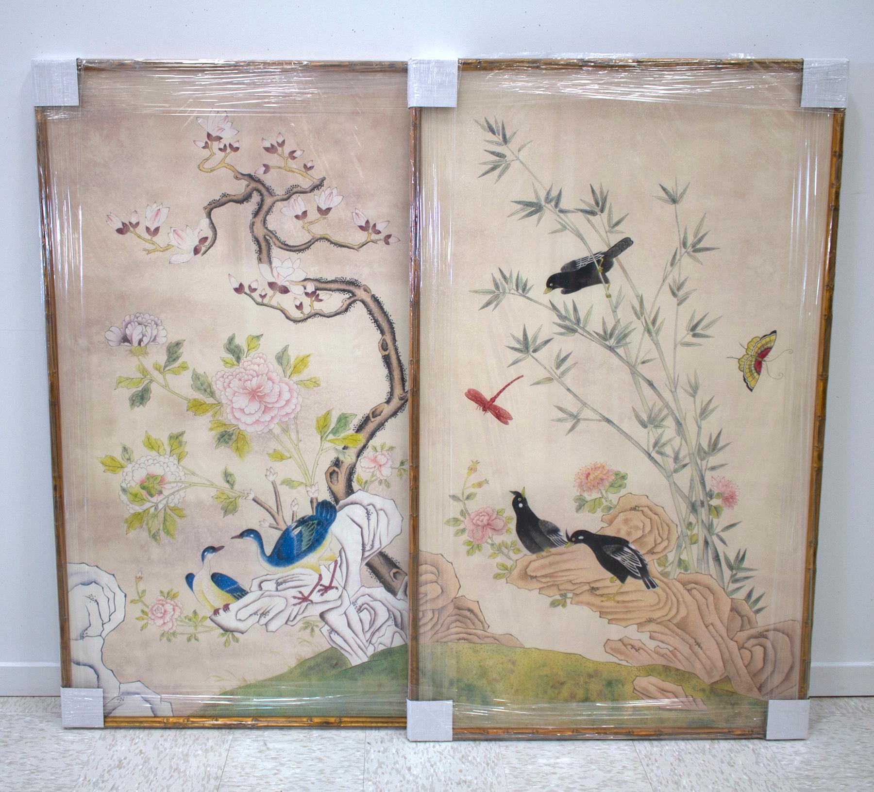 Contemporary Summer Palace Hand Painted Chinoiserie Diptych