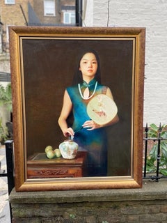 Oil on Canvas by Zhang Dong Sheng, 2003 "Summer Peach Blossom Fan"