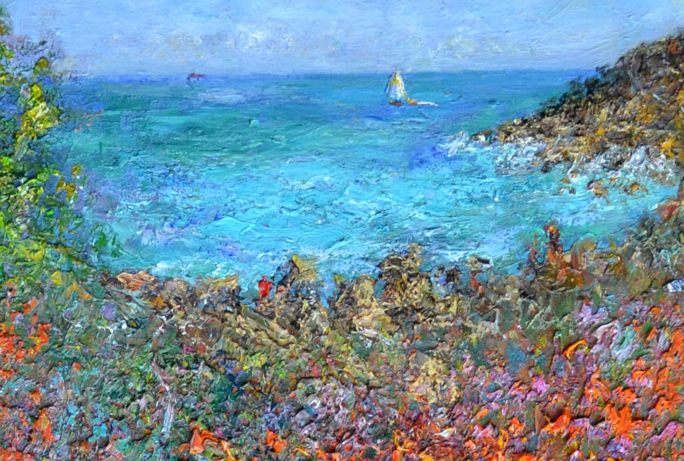 Porthgwarra is a very heavily impastoed work from this eminent English artist. Strang works passionately to represent his environment often painting en plein air to capture the image he wishes to portray.

Michael is an artist best described as