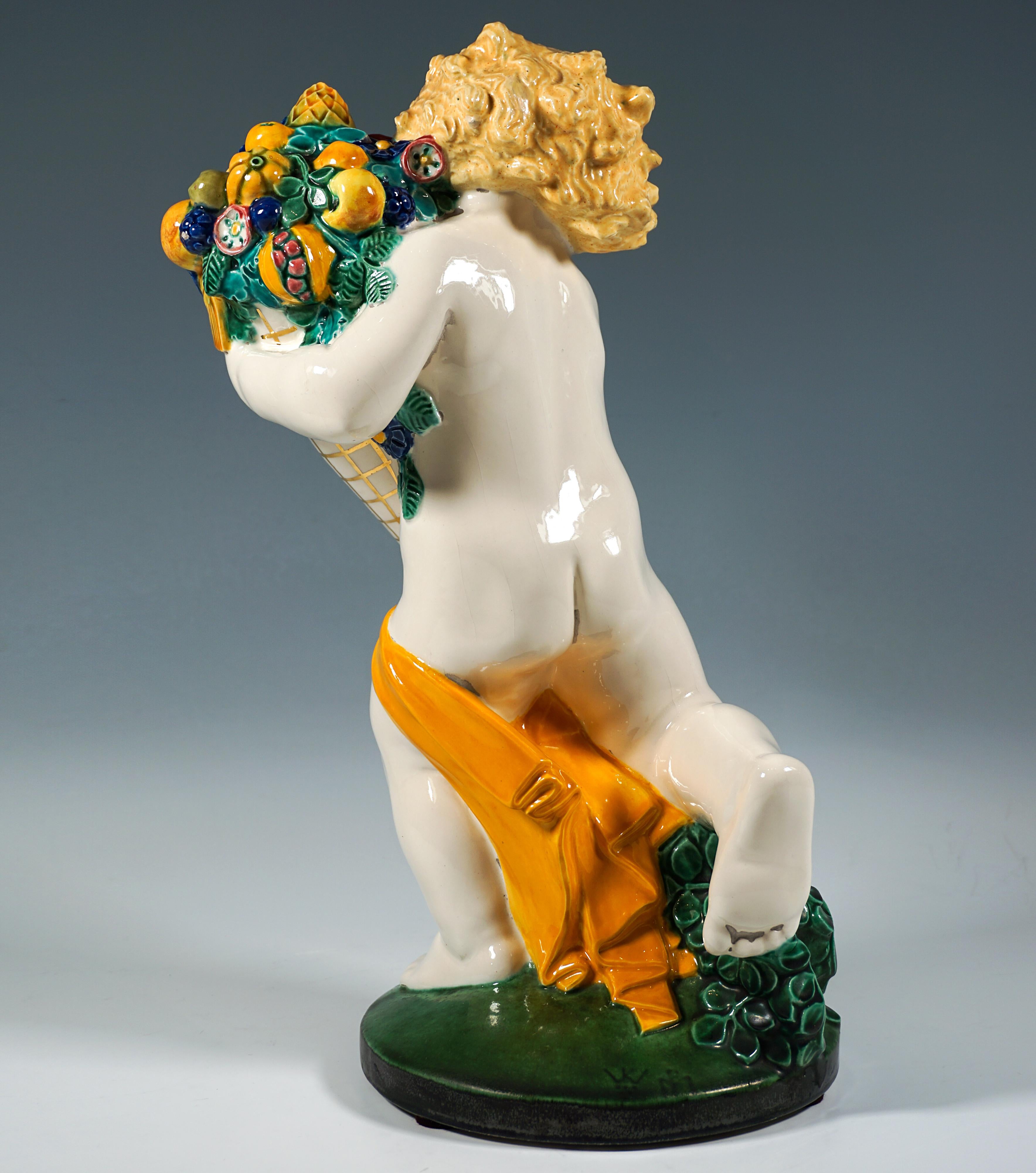 Art Nouveau 'Summer', Putto With Cornucopia, by Michael Powolny, Vienna Ceramics, 1913-1919