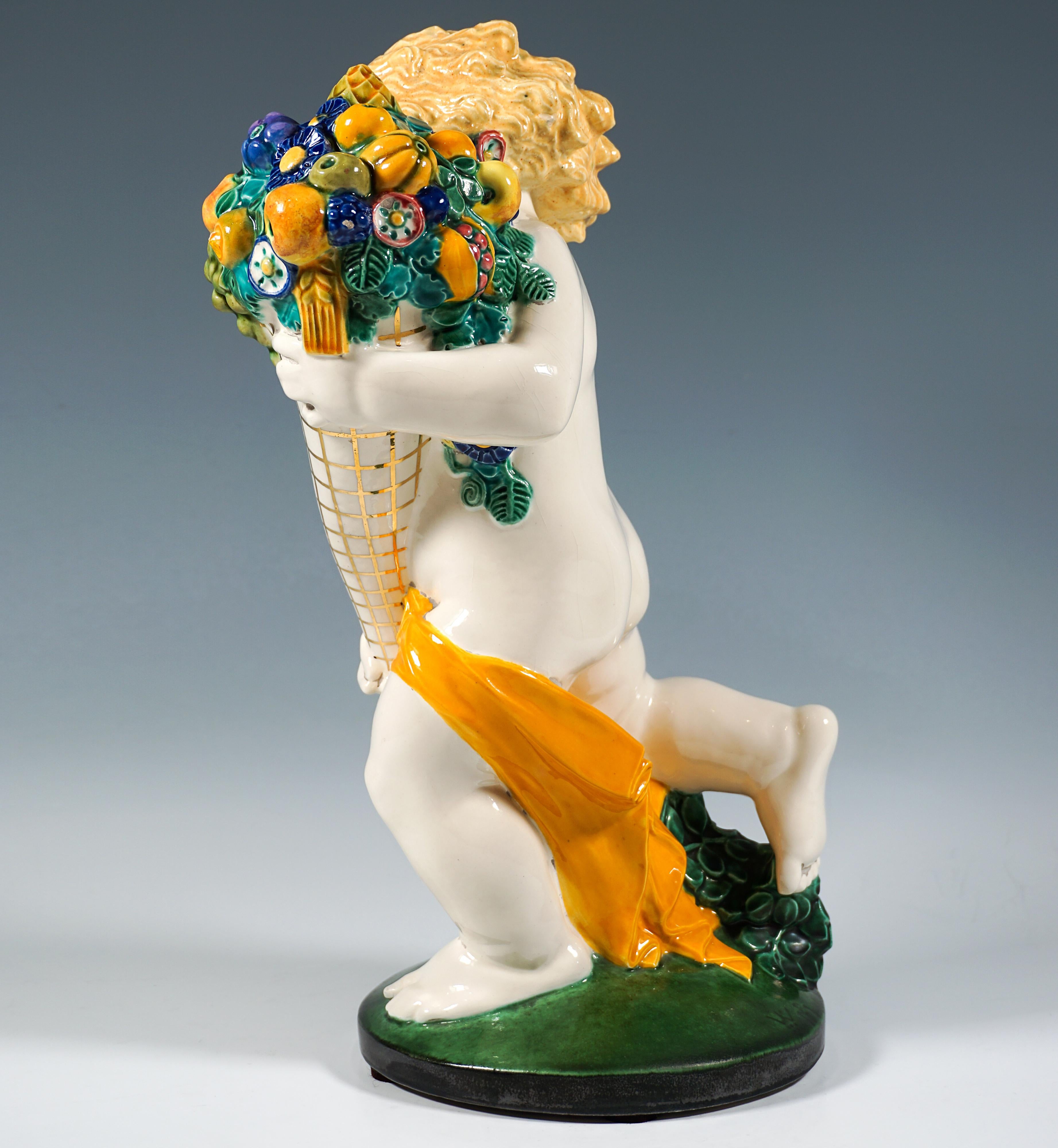 Austrian 'Summer', Putto With Cornucopia, by Michael Powolny, Vienna Ceramics, 1913-1919