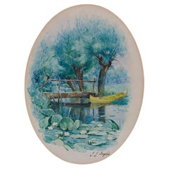 Antique Summer Scene with  Lily Pads and Canoe Painting by John J Inglis