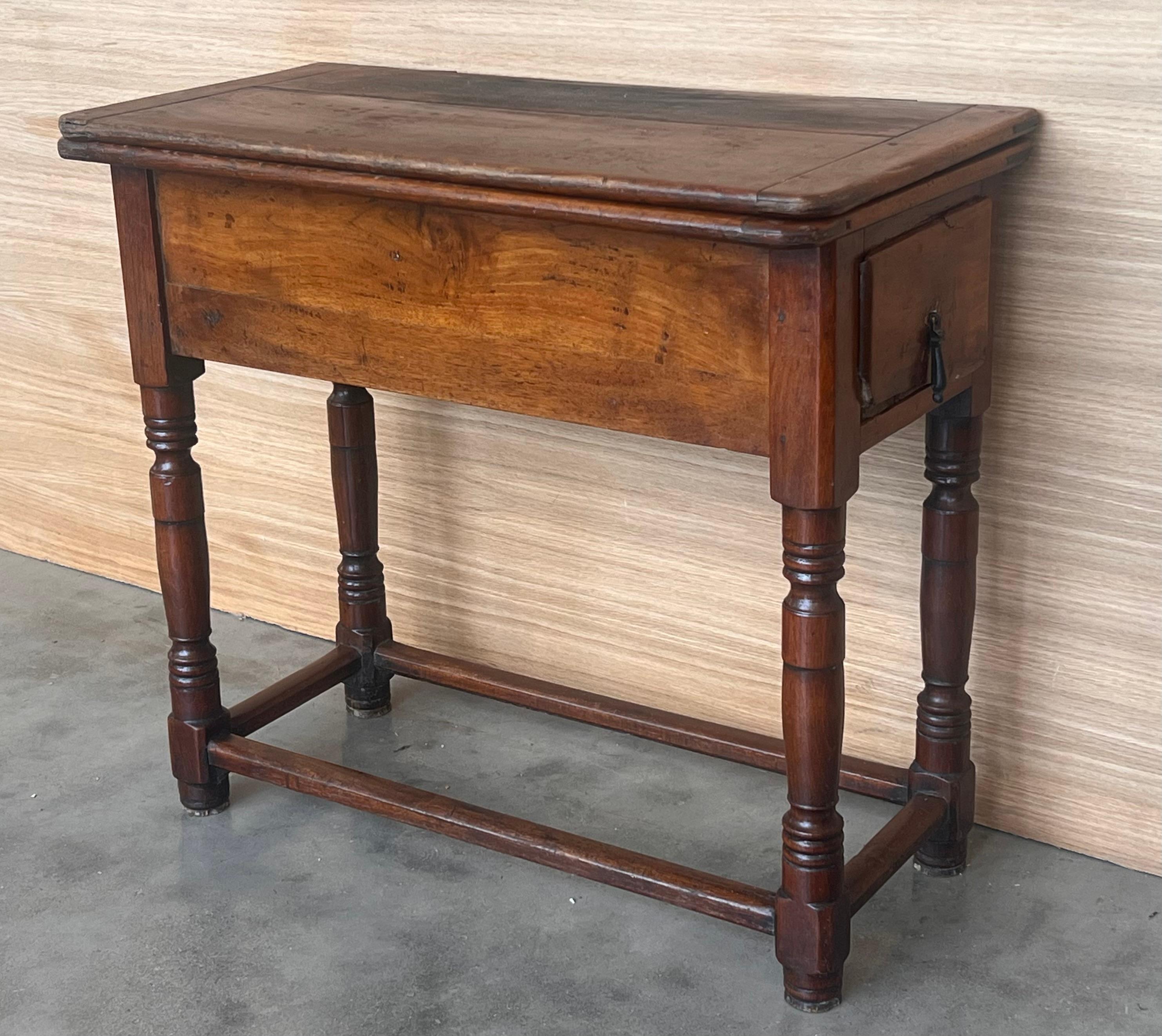 Baroque Summer Side Folding Oak Table with Square Top, 1940s For Sale