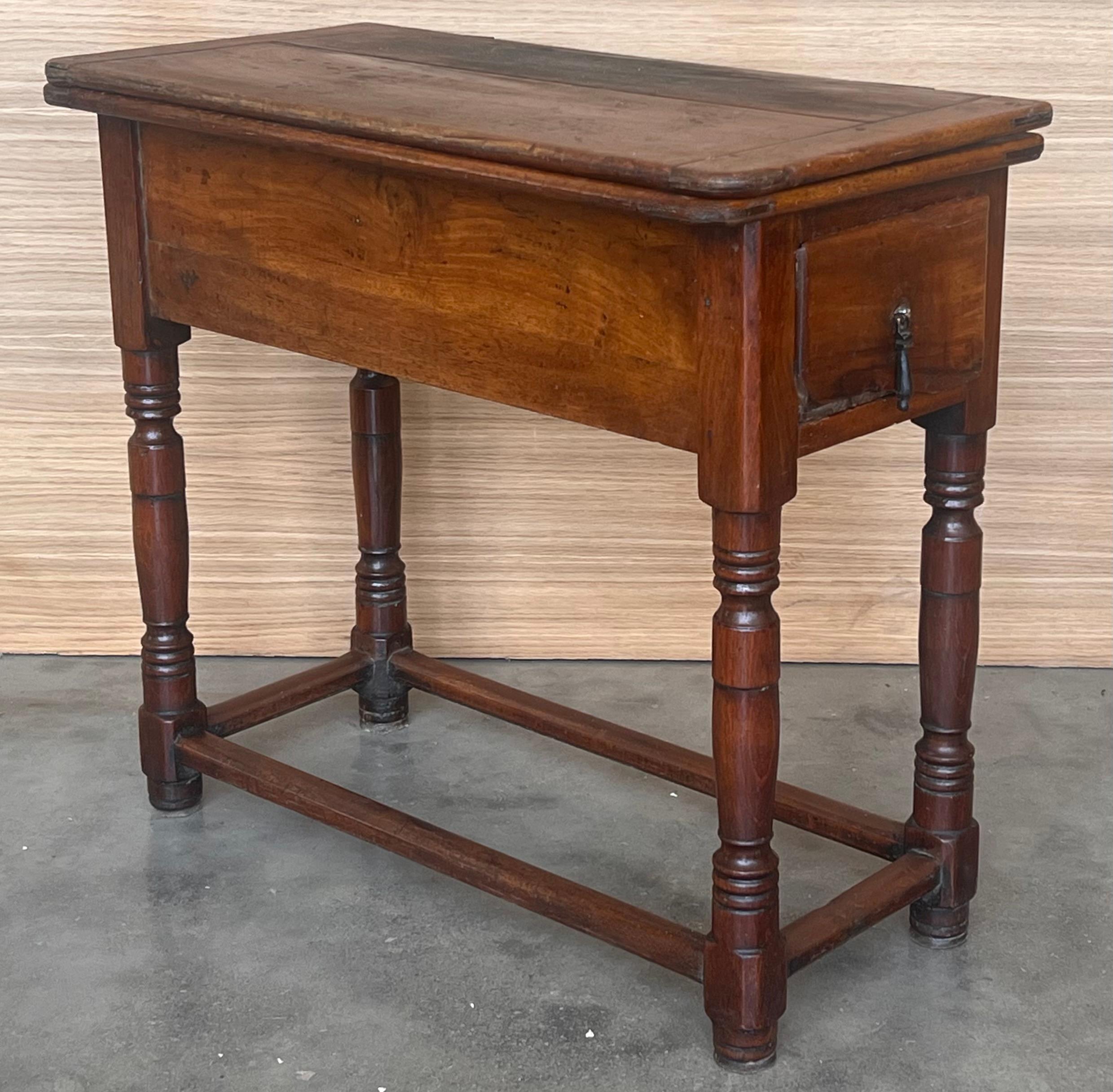 Spanish Summer Side Folding Oak Table with Square Top, 1940s For Sale