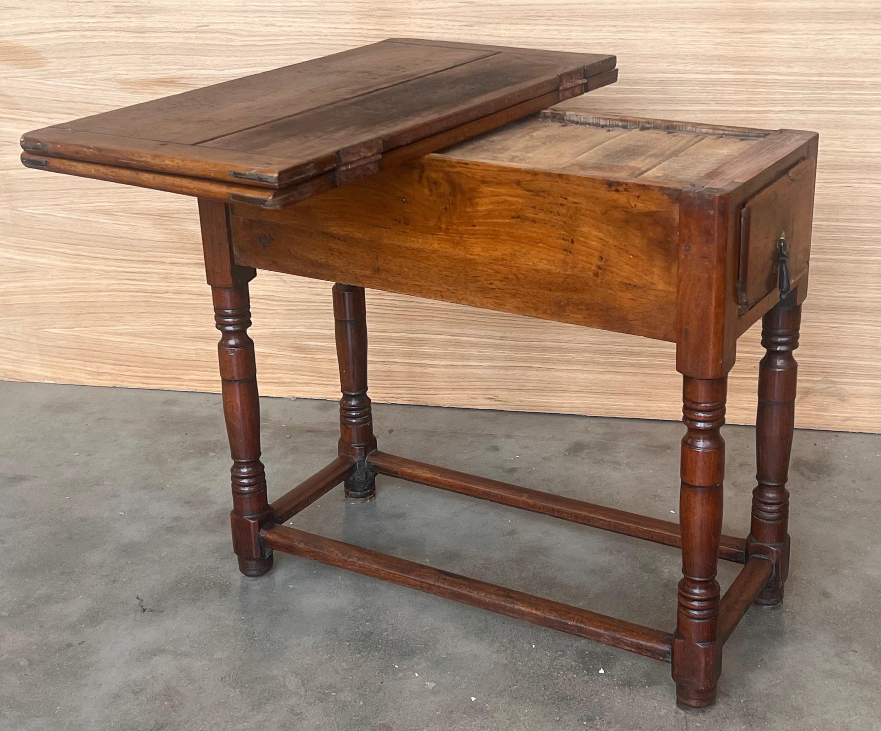 Walnut Summer Side Folding Oak Table with Square Top, 1940s For Sale
