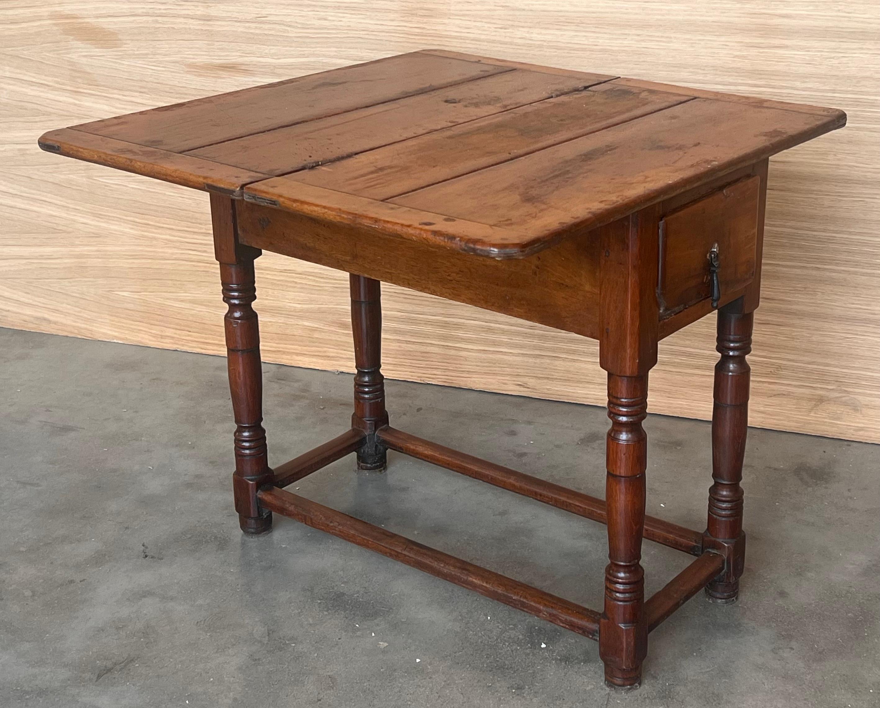 Summer Side Folding Oak Table with Square Top, 1940s For Sale 1