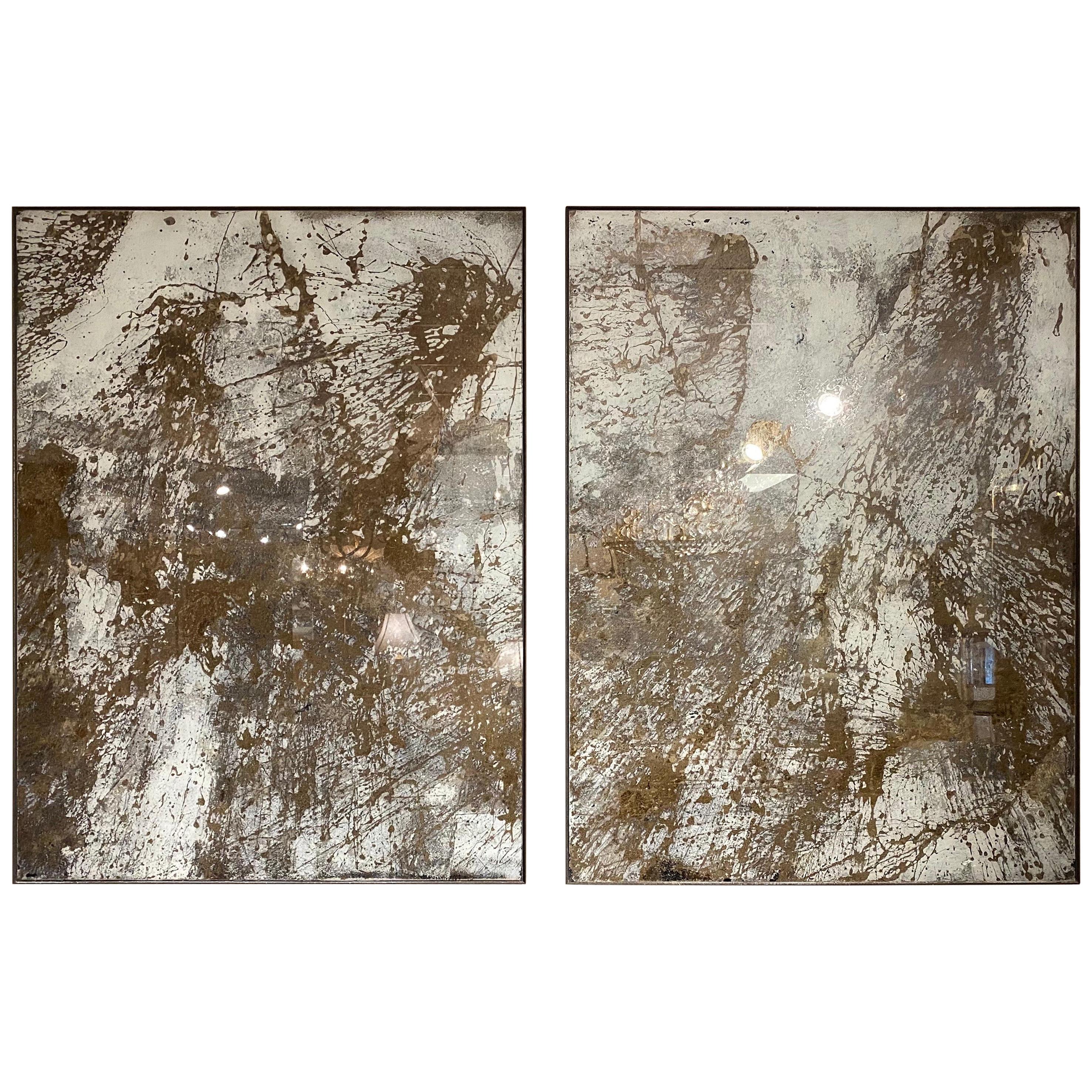 "Summer Snow", Pair of Artists Made Diptych Églomisé "Paintings"